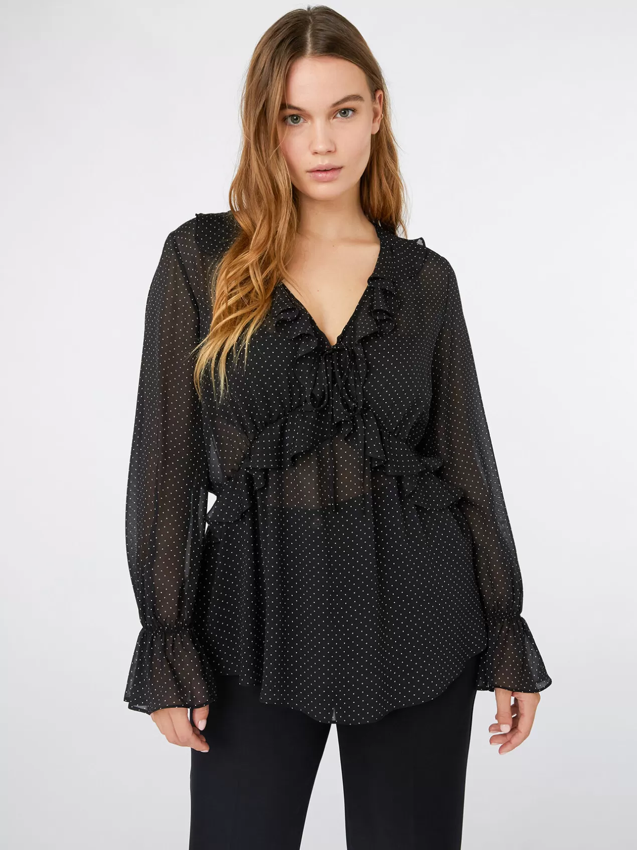 Online Elena Mirò Blouse A Micro Pois En Viscose Noir