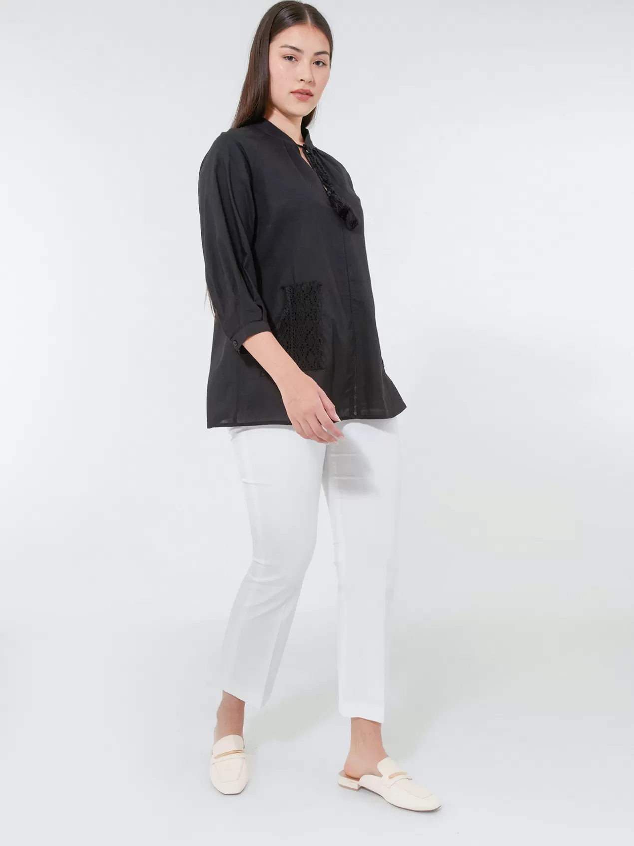 Discount Elena Mirò Blouse A Poches En Dentelle Macrame (Tissu Ecologique) Noir
