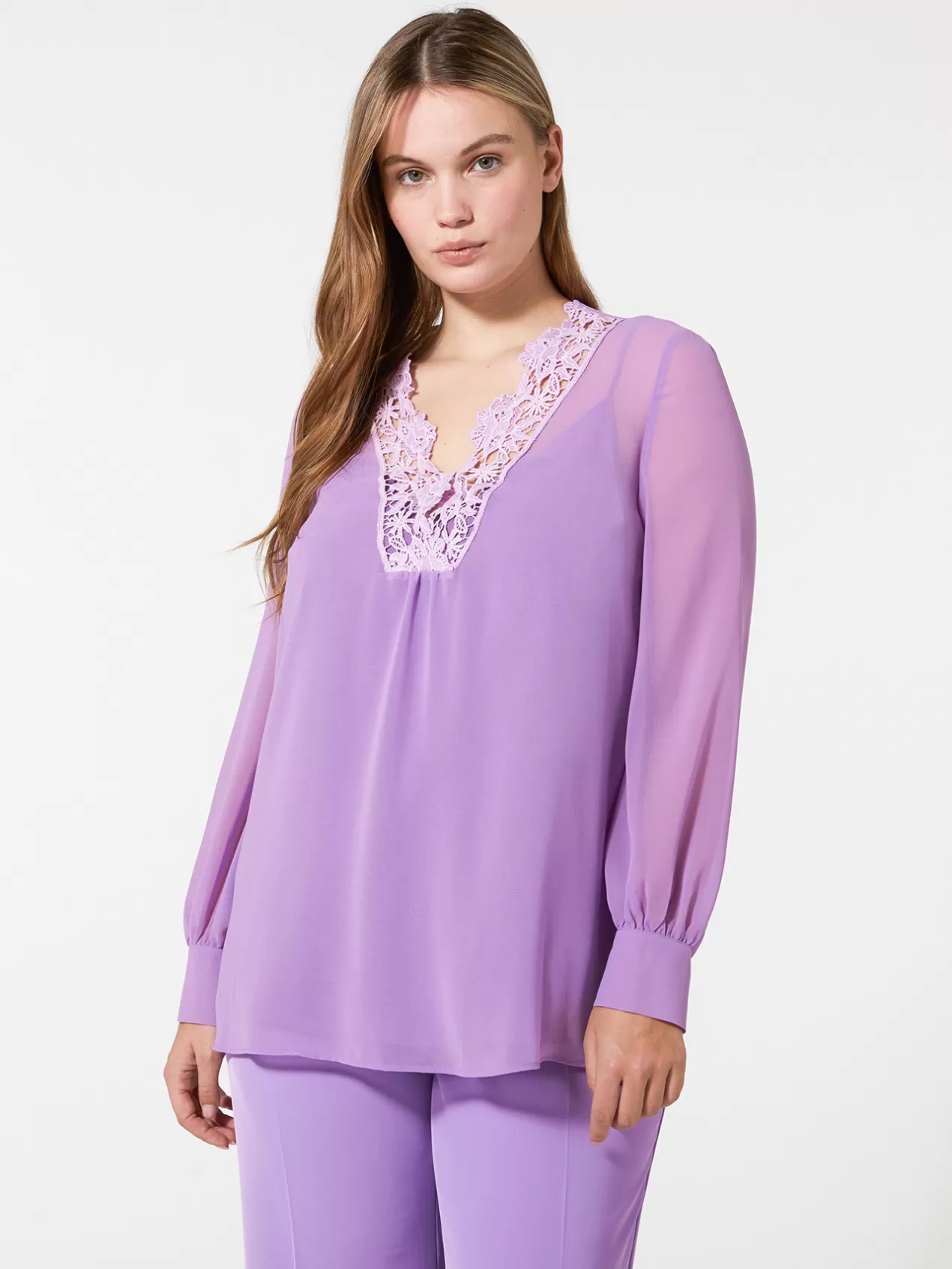 Hot Elena Mirò Blouse En Georgette Avec Macrame Sur Le Col Violet