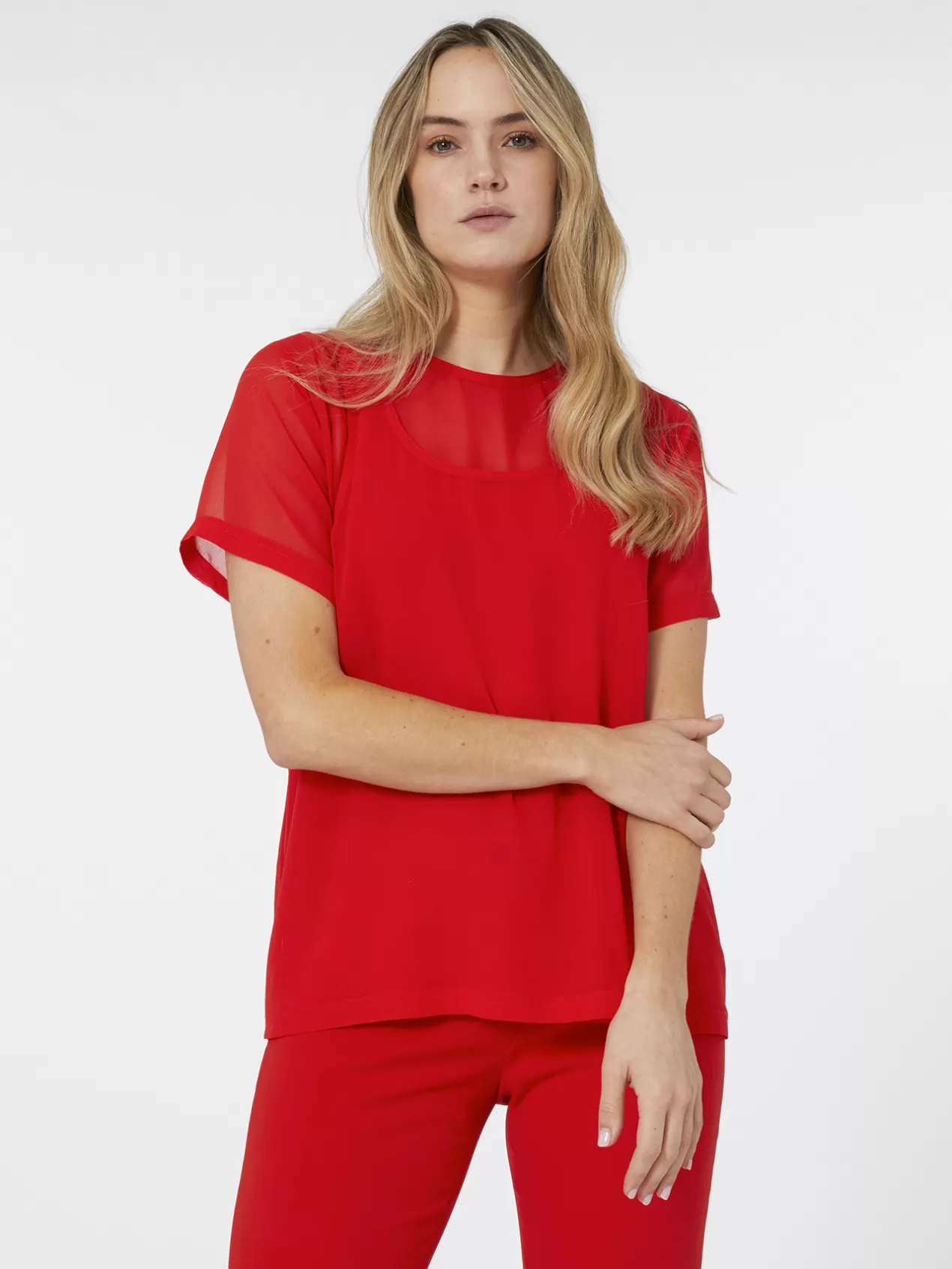 Cheap Elena Mirò Blouse En Georgette Avec Superpositions Rouge