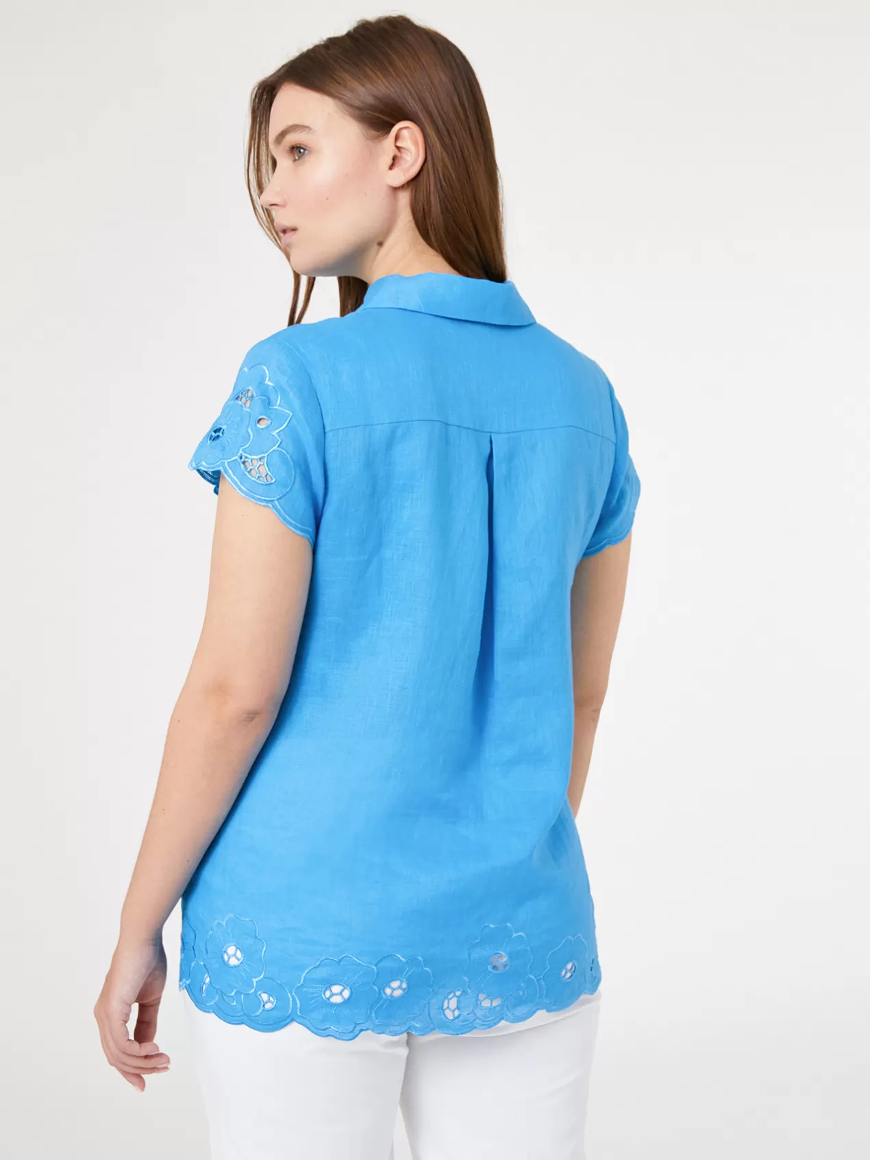 Online Elena Mirò Blouse En Lin Avec Broderie Anglaise Light - Blue