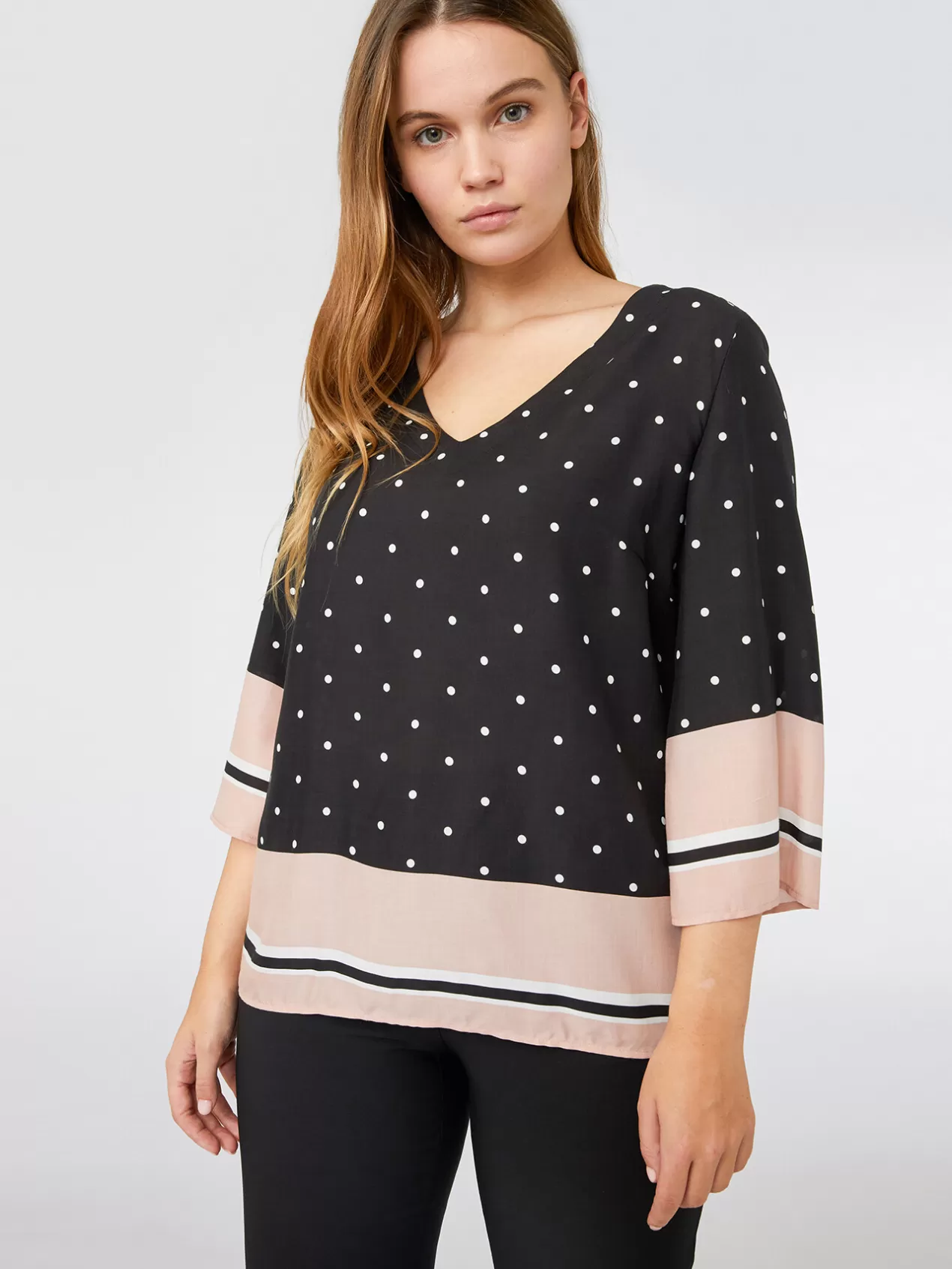 New Elena Mirò Blouse En Viscose Imprimee Avec Des Bords Noir