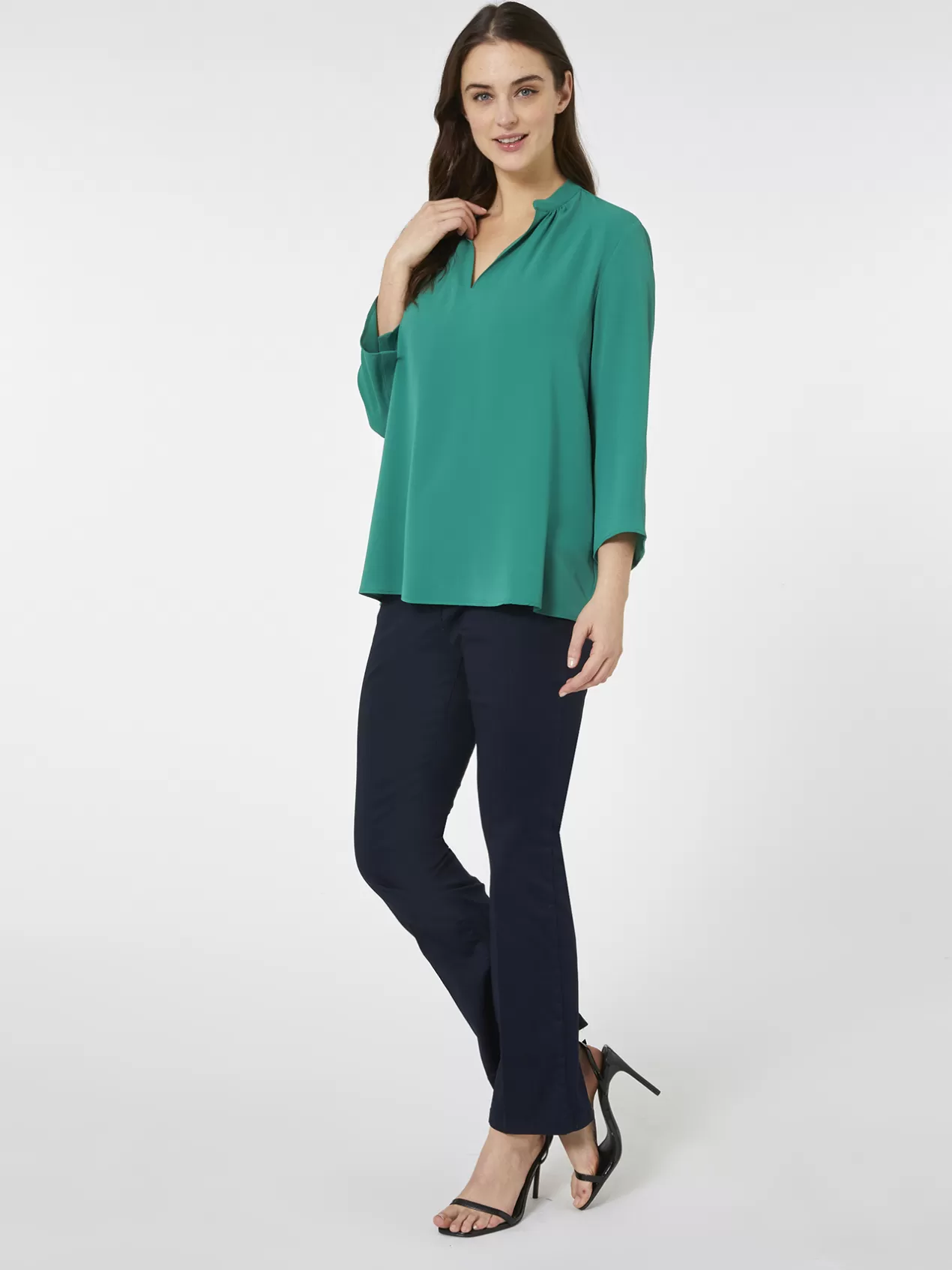 New Elena Mirò Blouse Evasee A Manches Trois-Quarts Vert