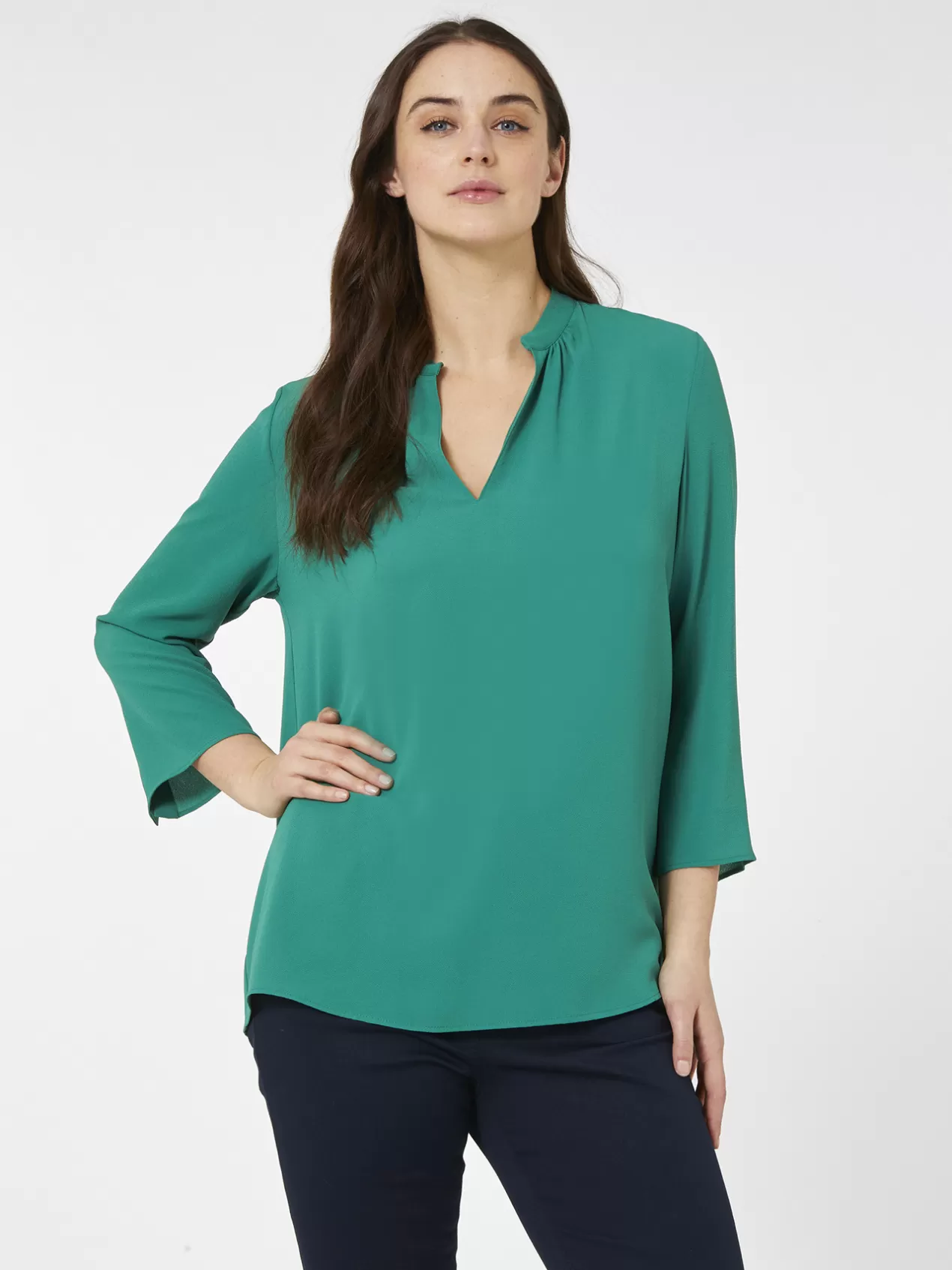 New Elena Mirò Blouse Evasee A Manches Trois-Quarts Vert