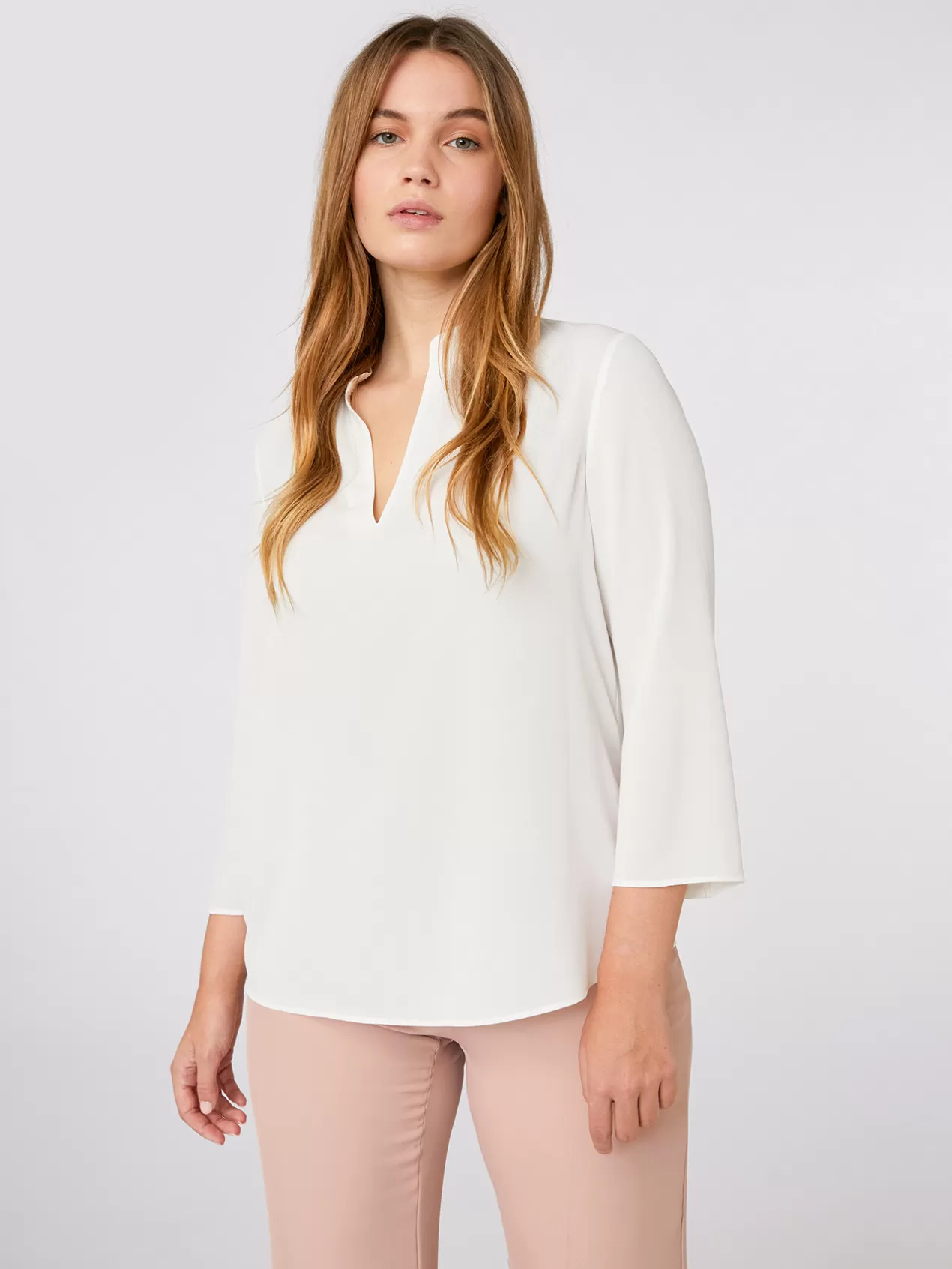 Fashion Elena Mirò Blouse Evasee A Manches Trois-Quarts Blanc