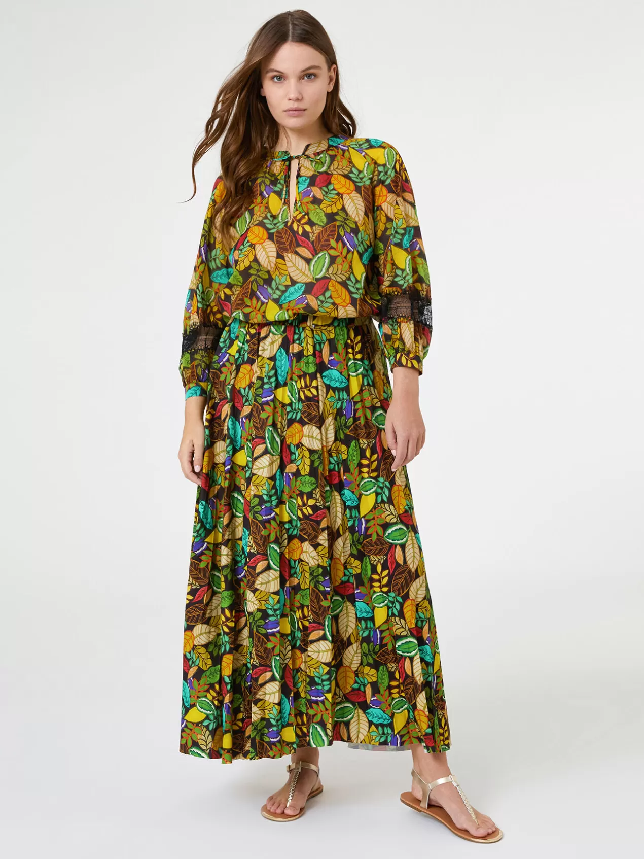 Best Sale Elena Mirò Blouse Imprimee Avec Bords En Dentelle Vert