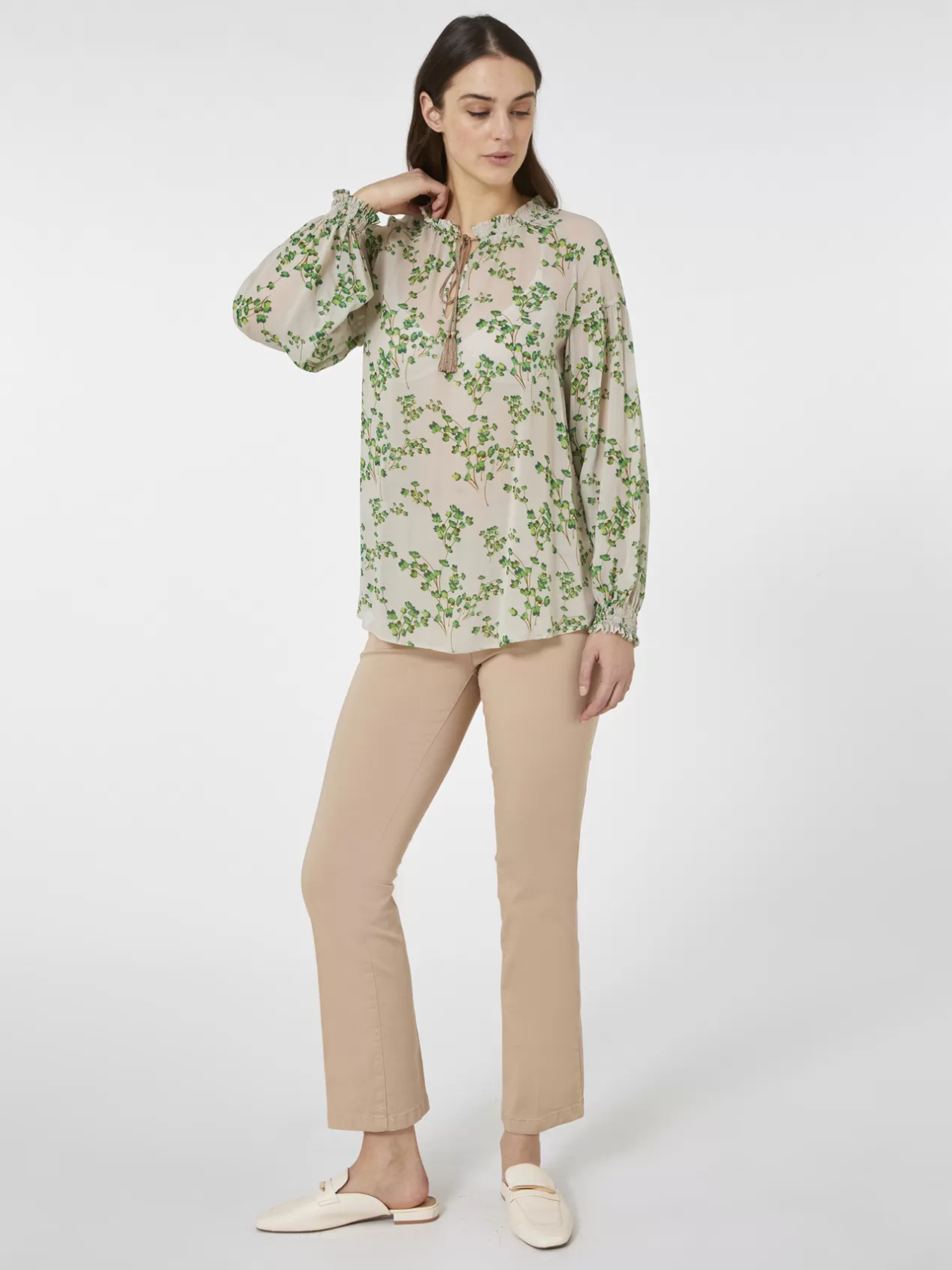 Online Elena Mirò Blouse Imprimee Avec Cordons Beige