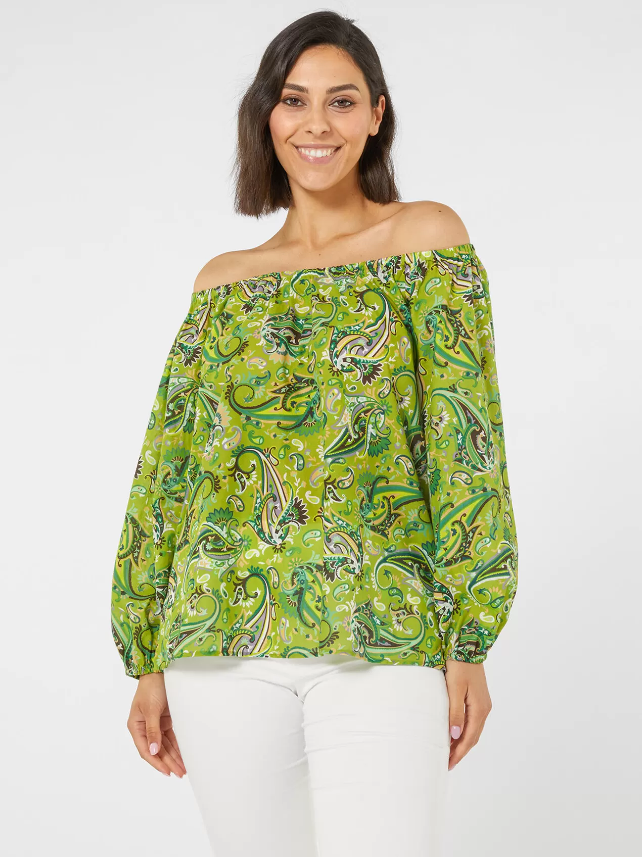 Discount Elena Mirò Blouse Imprimee Epaules Nues Vert