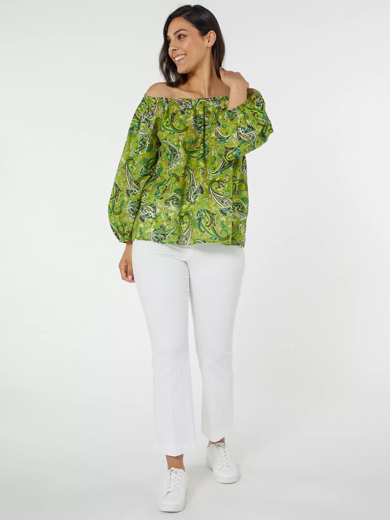 Discount Elena Mirò Blouse Imprimee Epaules Nues Vert