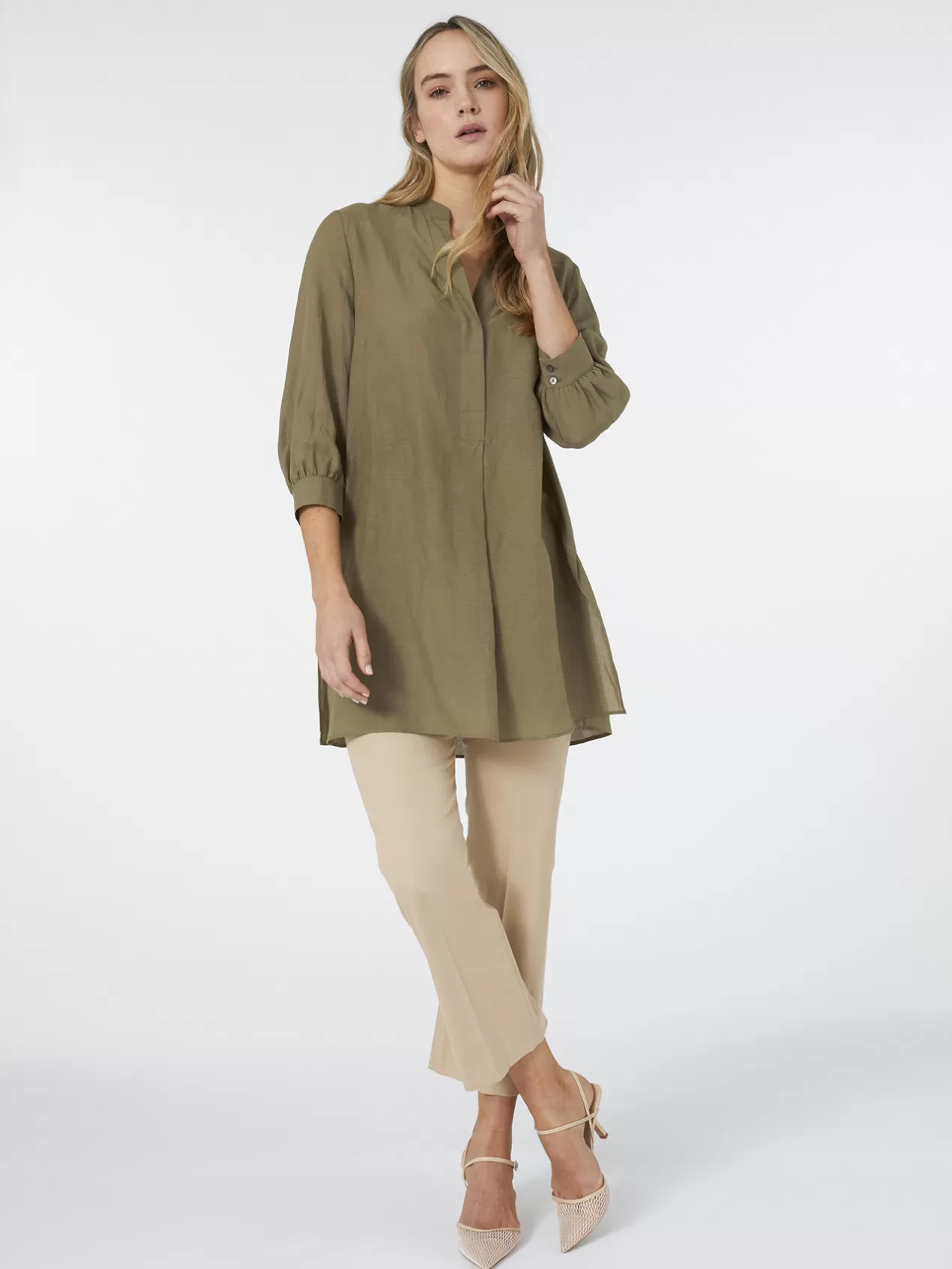 Clearance Elena Mirò Blouse Longue En Lin Et Lyocell Vert