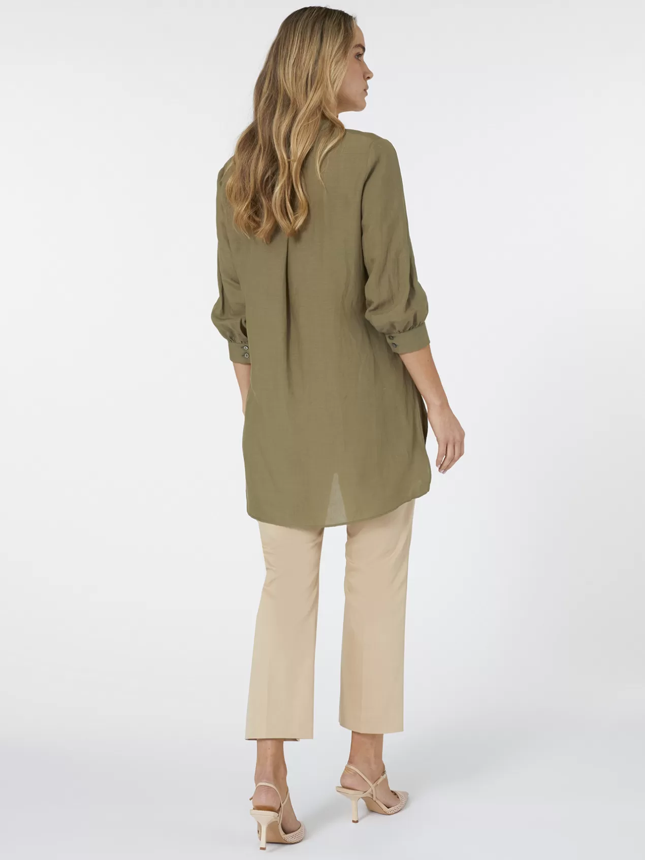 Clearance Elena Mirò Blouse Longue En Lin Et Lyocell Vert