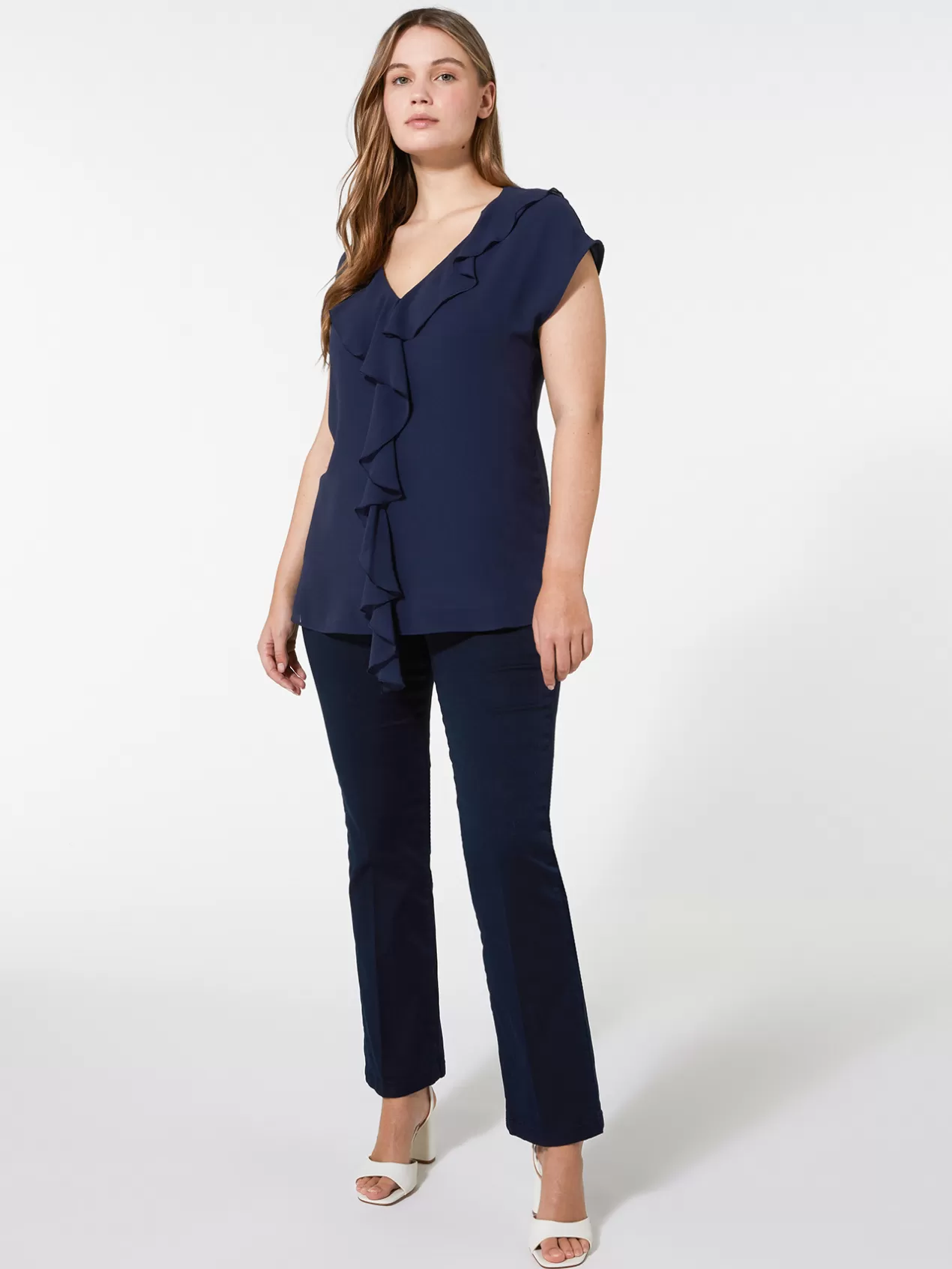 Outlet Elena Mirò Blouse Manches Courtes Avec Jabot Bleu Marine