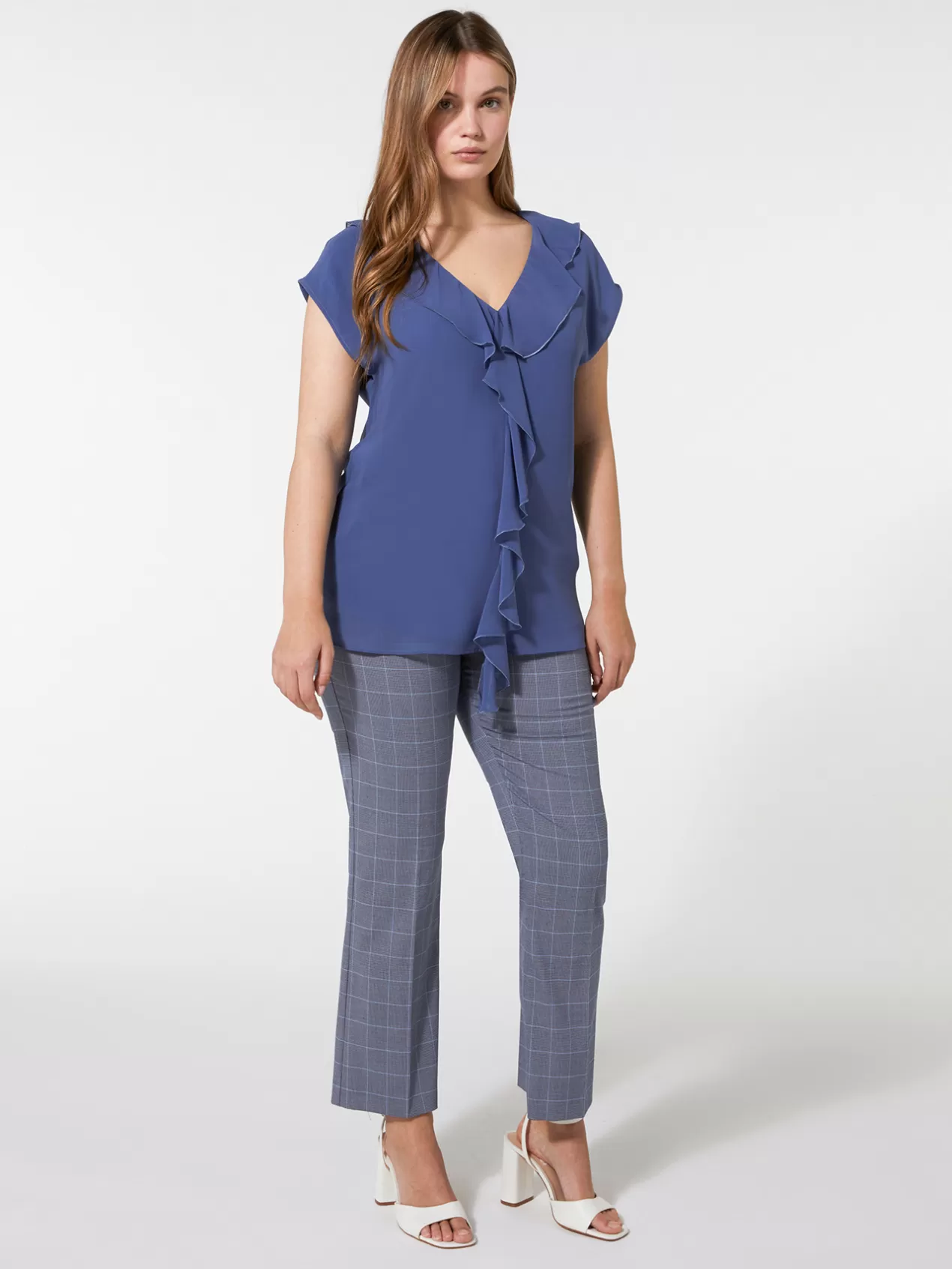 Store Elena Mirò Blouse Manches Courtes Avec Jabot Indigo