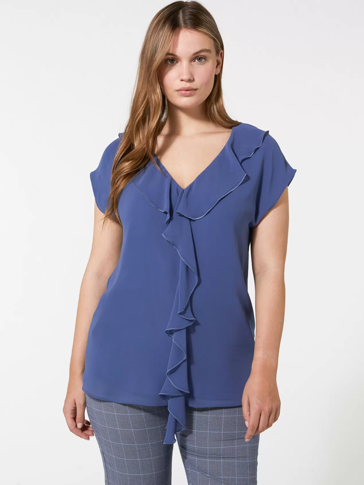 Store Elena Mirò Blouse Manches Courtes Avec Jabot Indigo