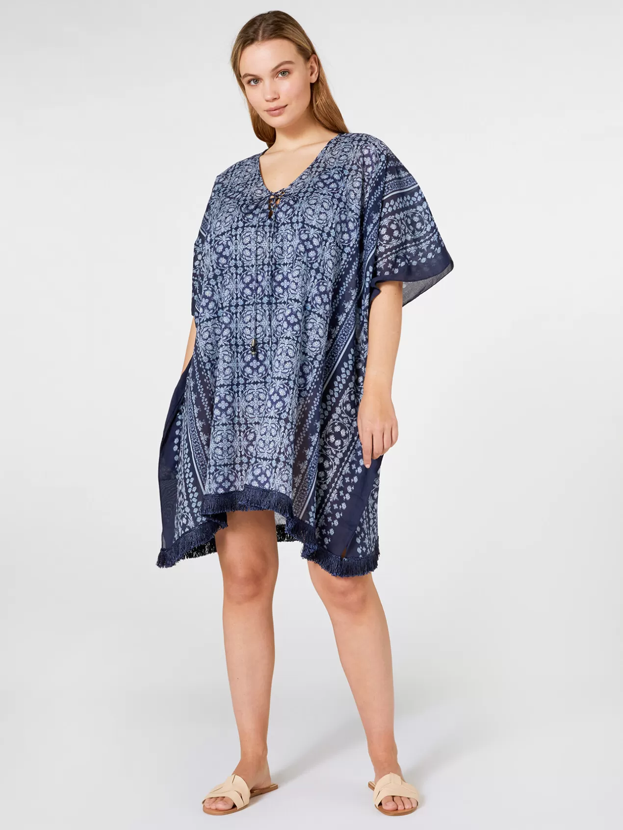 New Elena Mirò Caftan A Imprime Azulejos Bleu