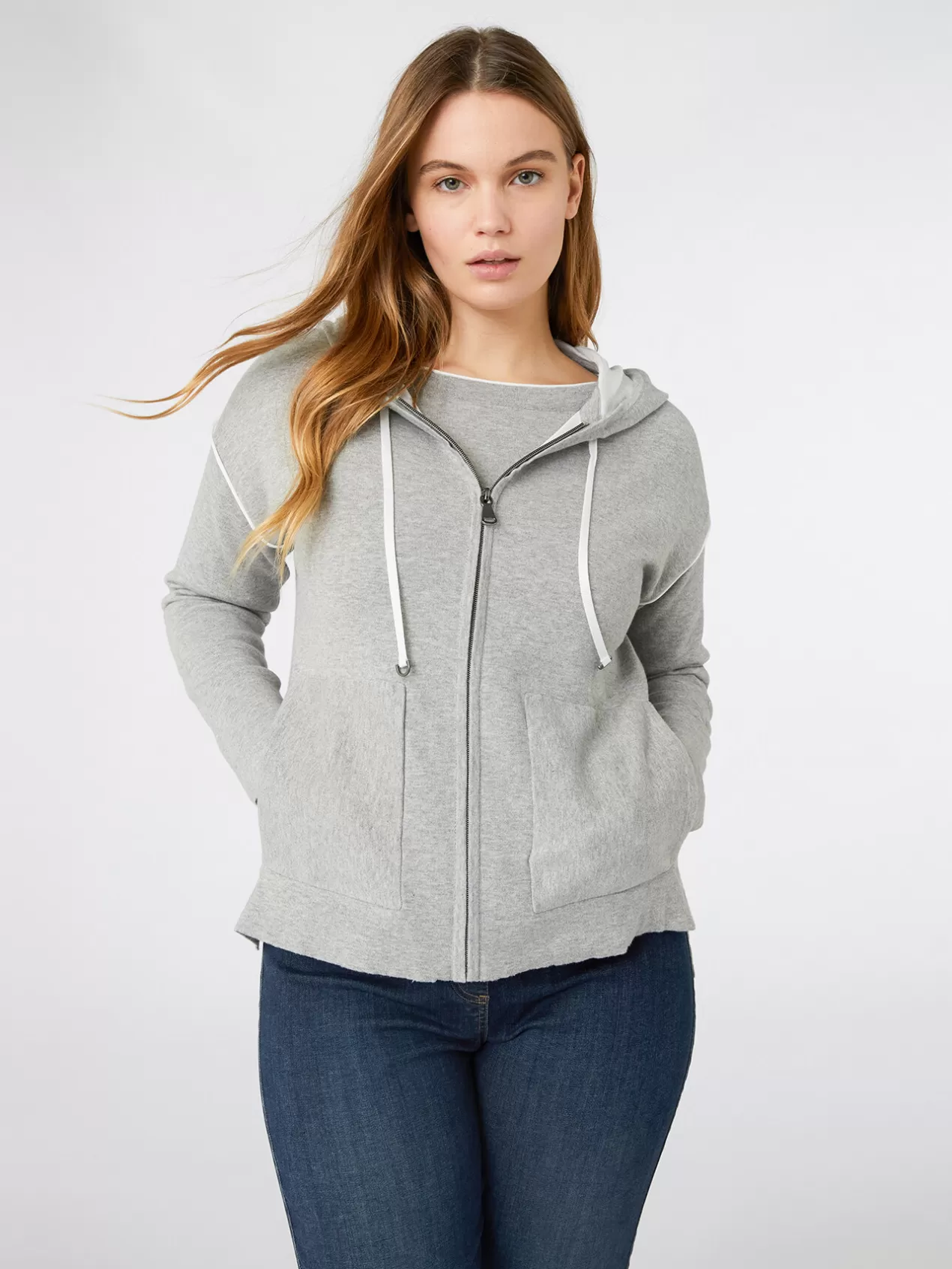 Best Elena Mirò Cardigan A Capuche Imitation Sweat Gris
