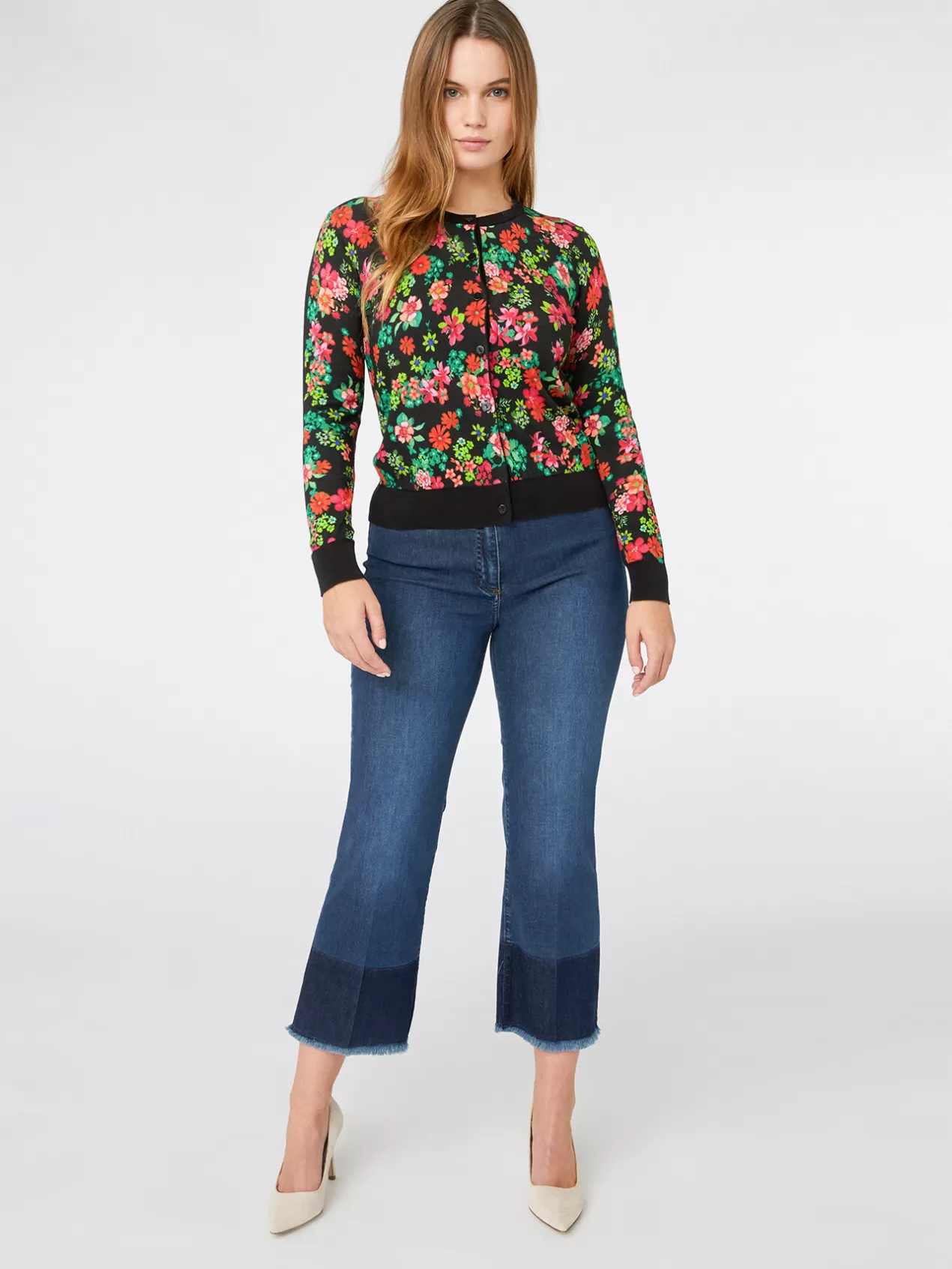 Outlet Elena Mirò Cardigan A Fleurs Noir