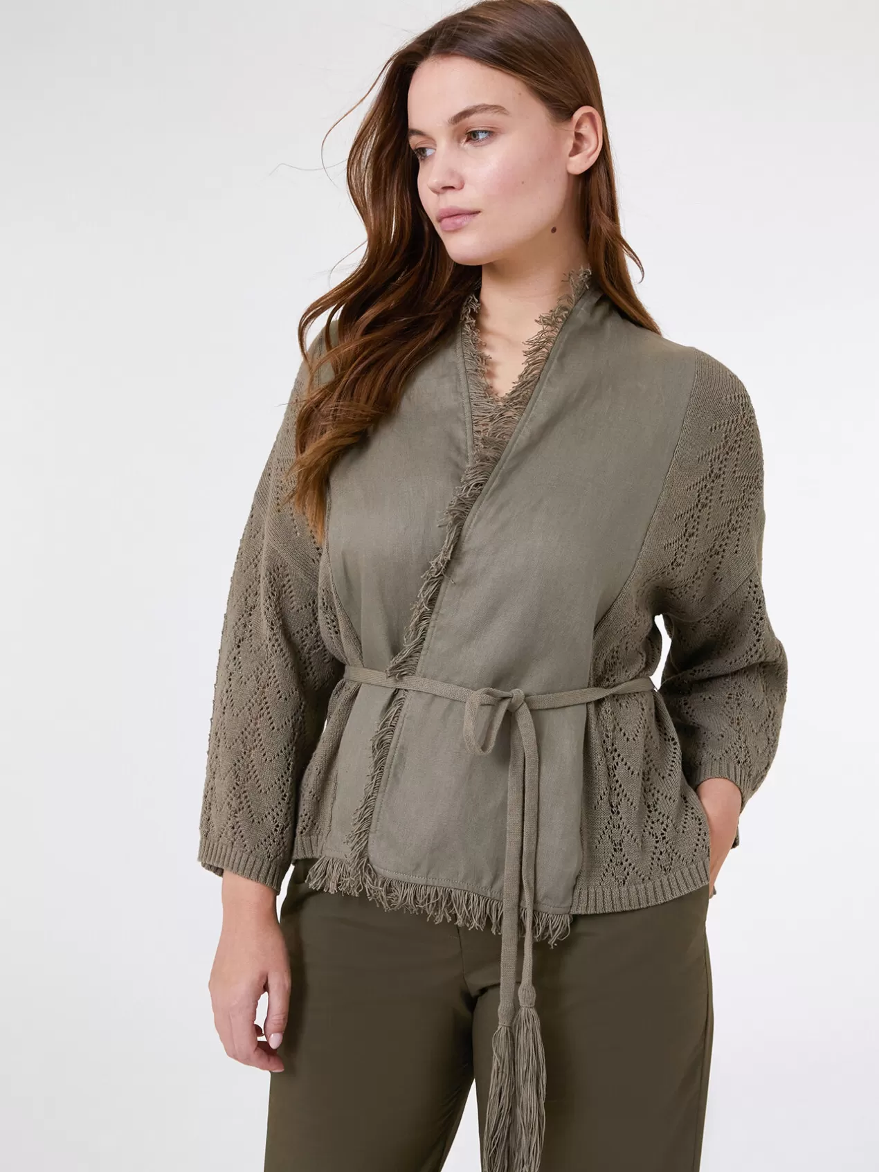Online Elena Mirò Cardigan En Lin Et Tricot Vert