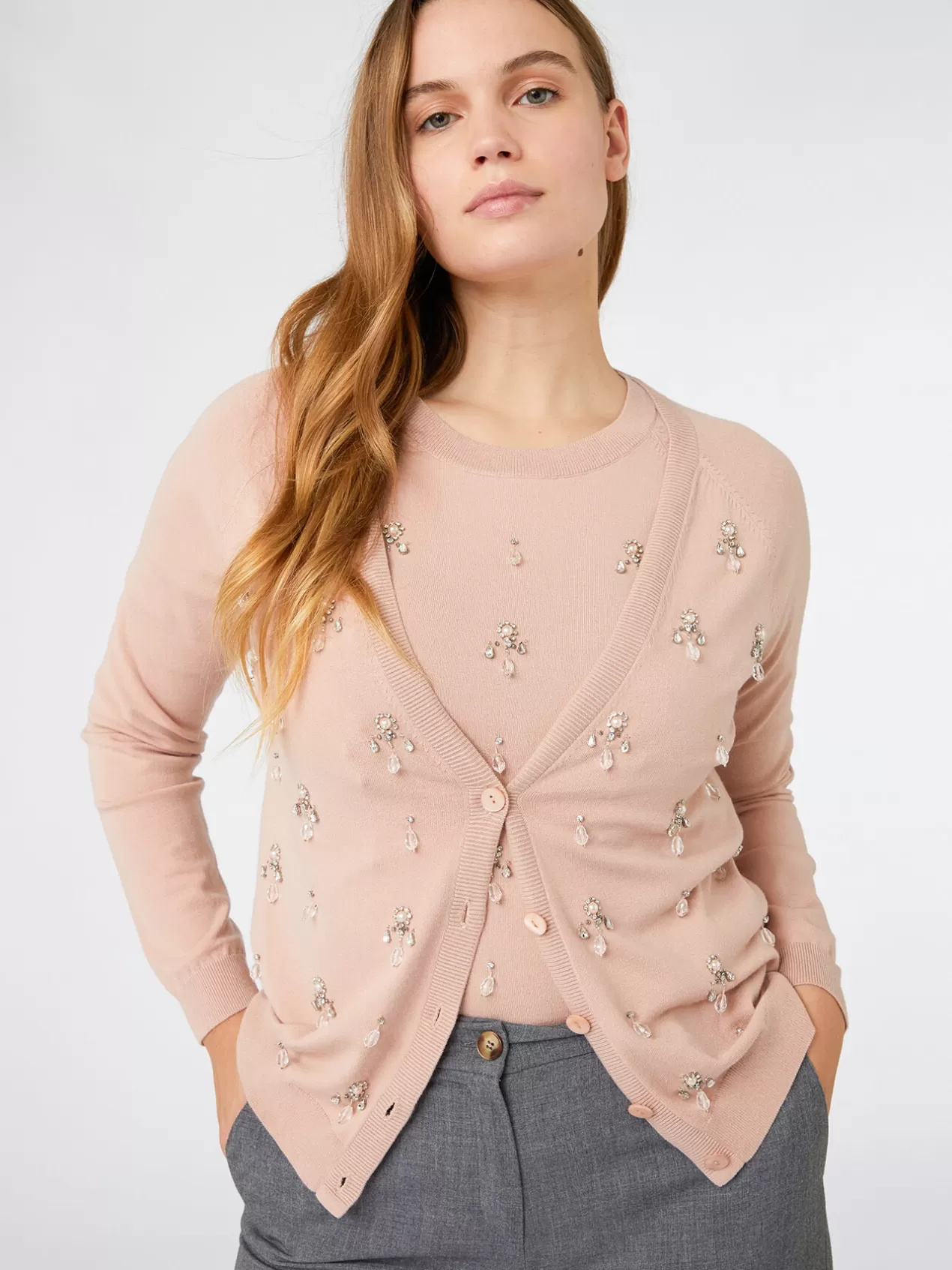 Cheap Elena Mirò Cardigan En Viscose Ecovero™ Avec Broderie Fine Rose