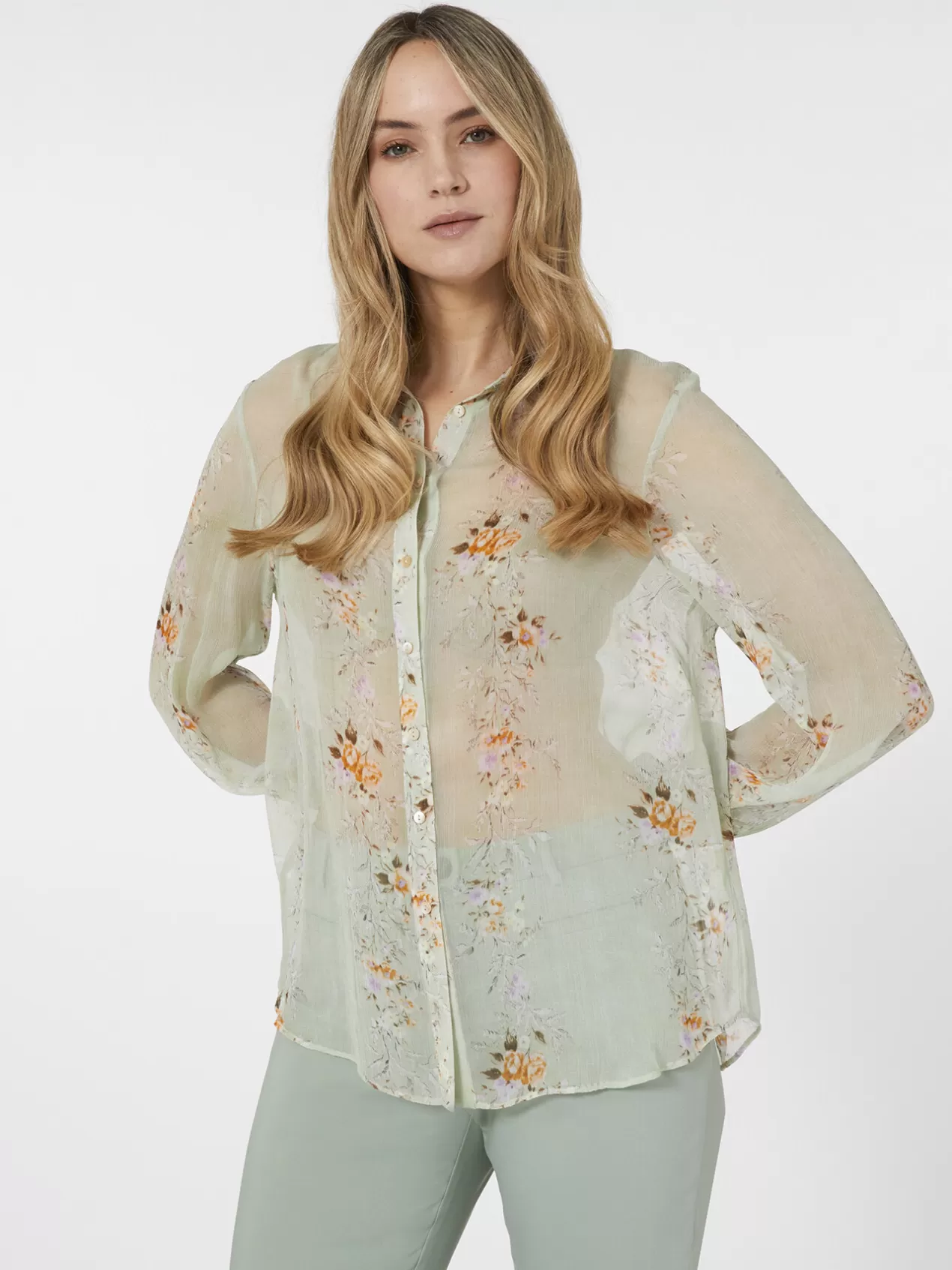 Flash Sale Elena Mirò Chemise A Fleurs En Crepon De Viscose Green Water
