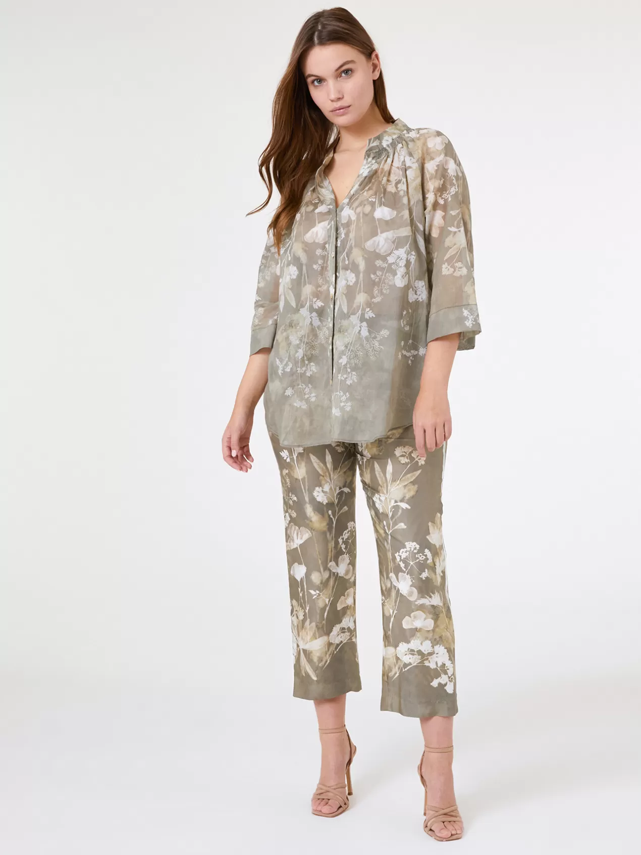 Discount Elena Mirò Chemise A Fleurs En Mousseline De Coton Vert