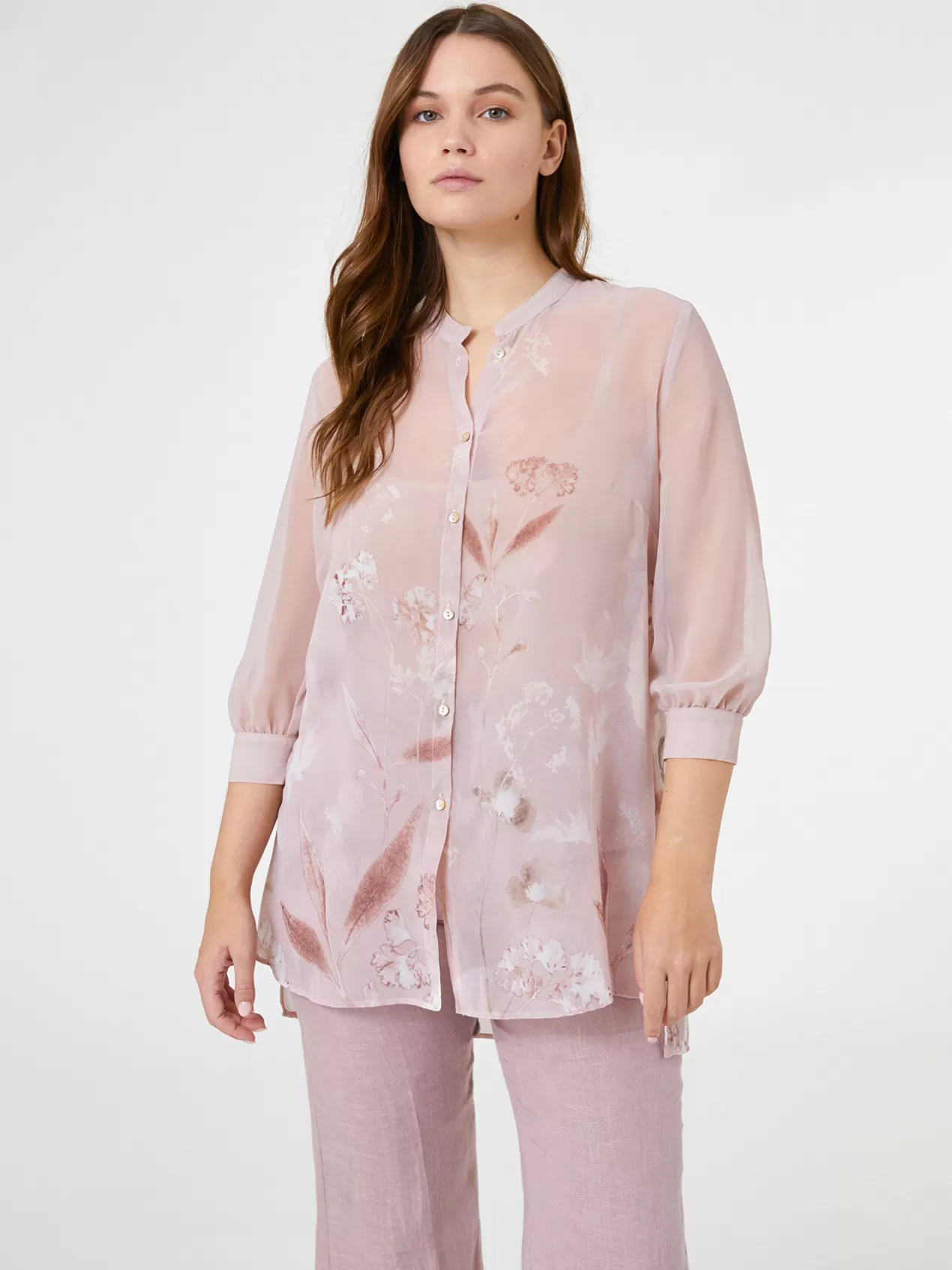 Discount Elena Mirò Chemise A Fleurs En Viscose Rose