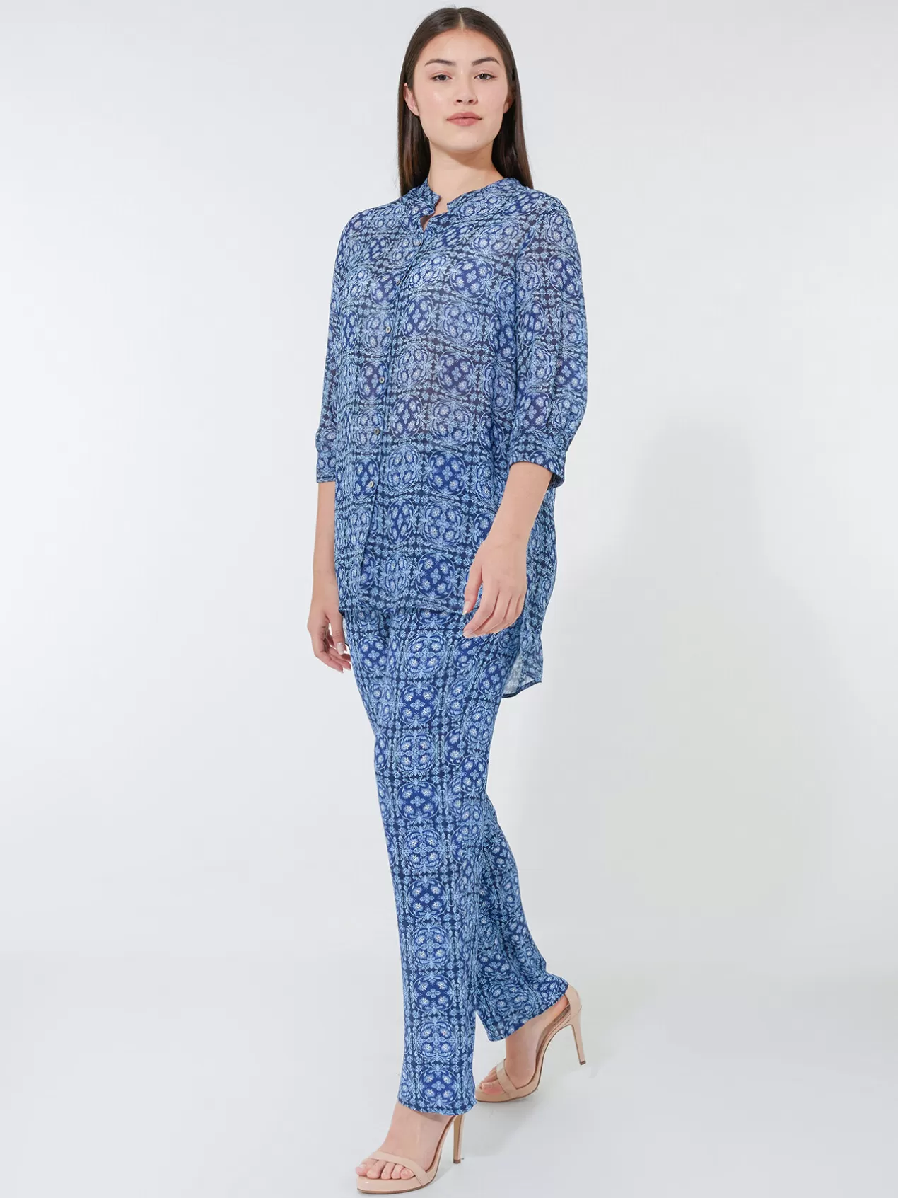 Hot Elena Mirò Chemise A Fleurs En Viscose Bleu
