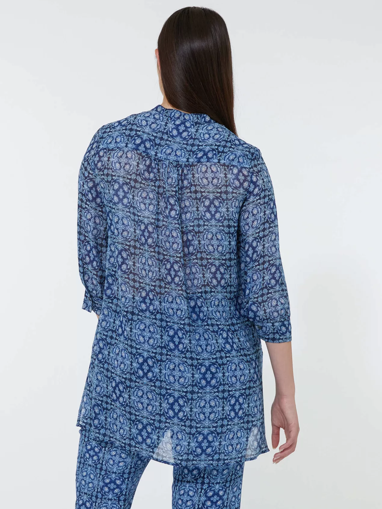 Hot Elena Mirò Chemise A Fleurs En Viscose Bleu