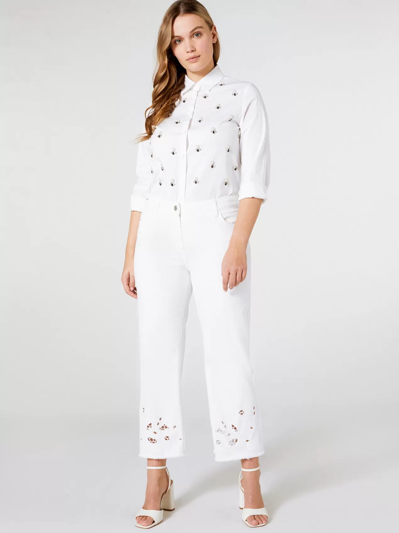 Flash Sale Elena Mirò Chemise En Coton Avec Broderie Fine Blanc