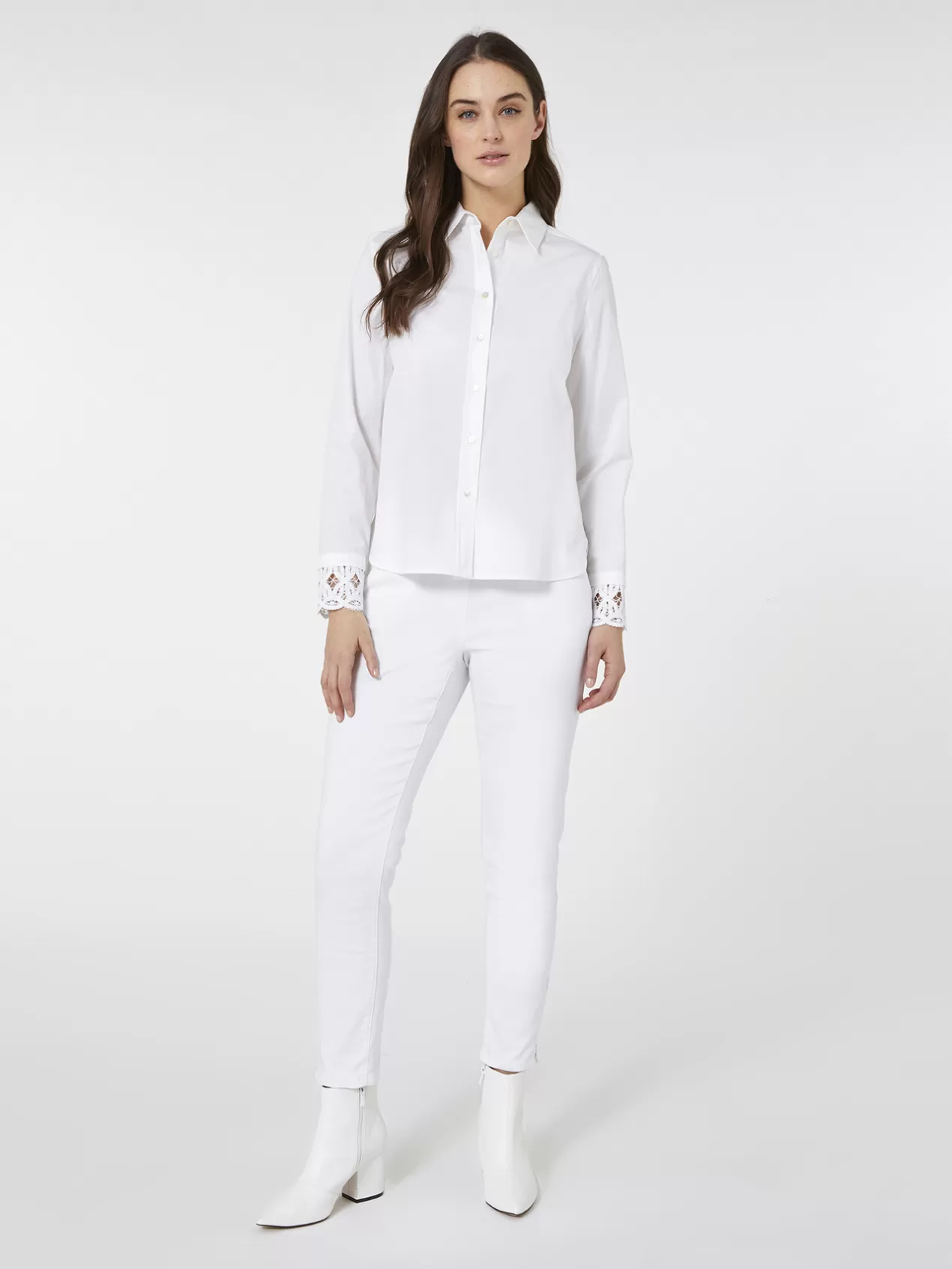 Online Elena Mirò Chemise En Coton Avec Poignets En Dentelle Blanc