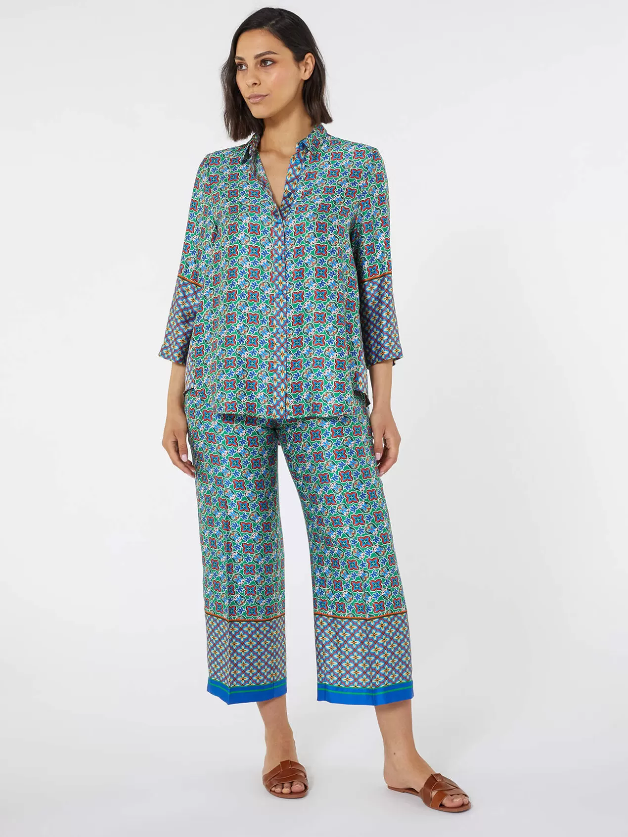 Best Sale Elena Mirò Chemise En Deux Imprimes Green Water