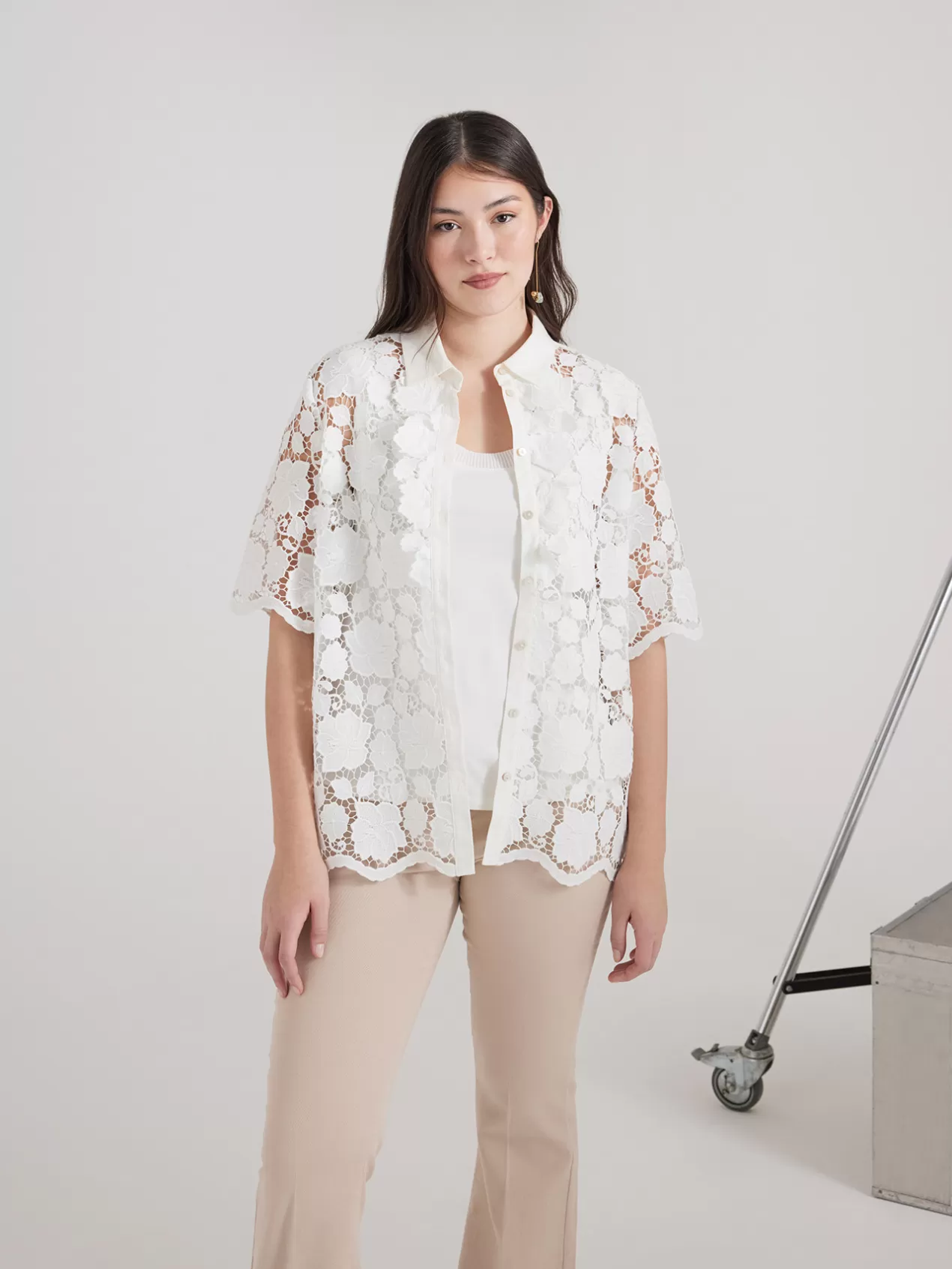 Discount Elena Mirò Chemise En Macrame Blanc