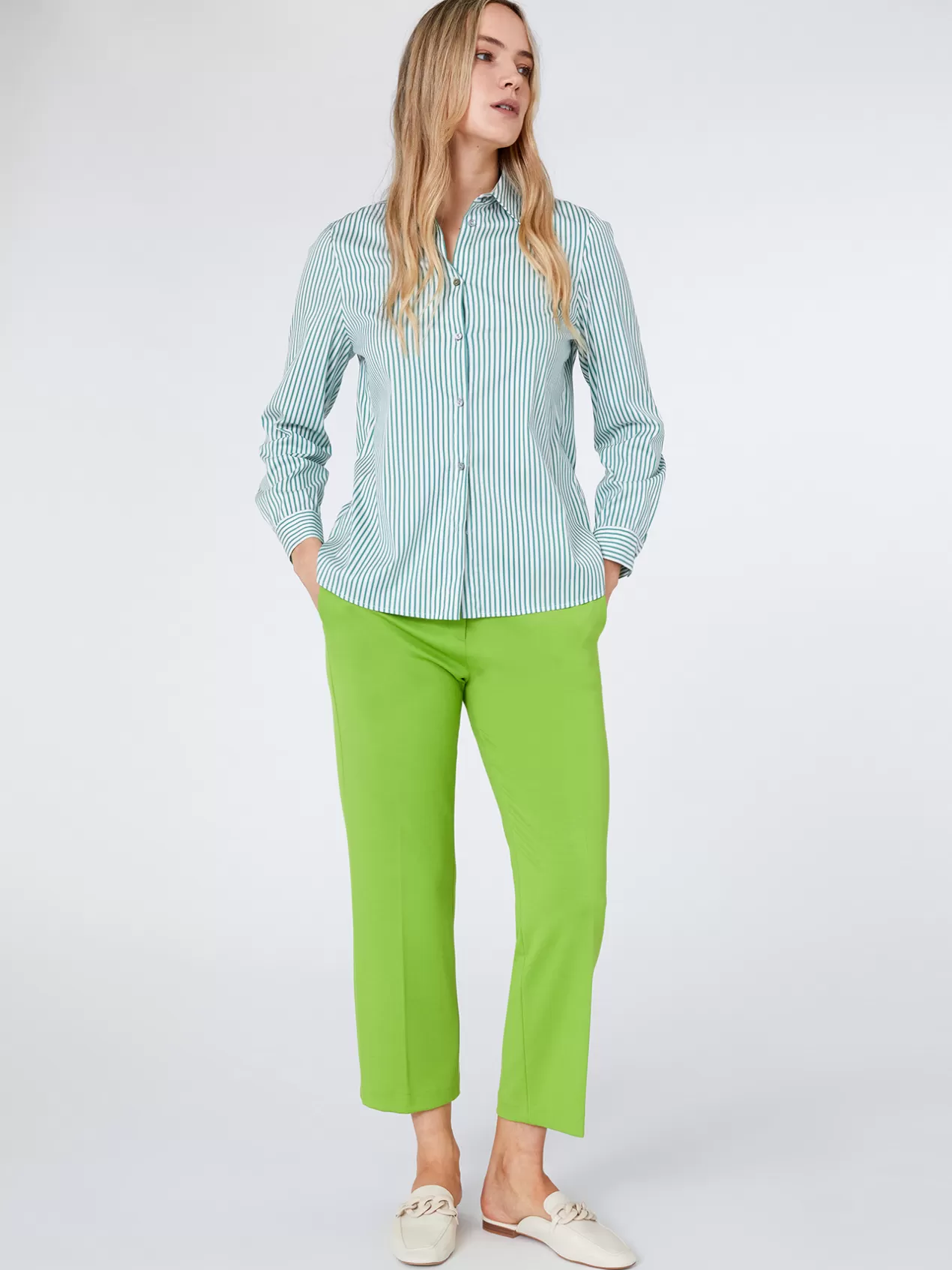 Cheap Elena Mirò Chemise En Popeline Rayee Vert