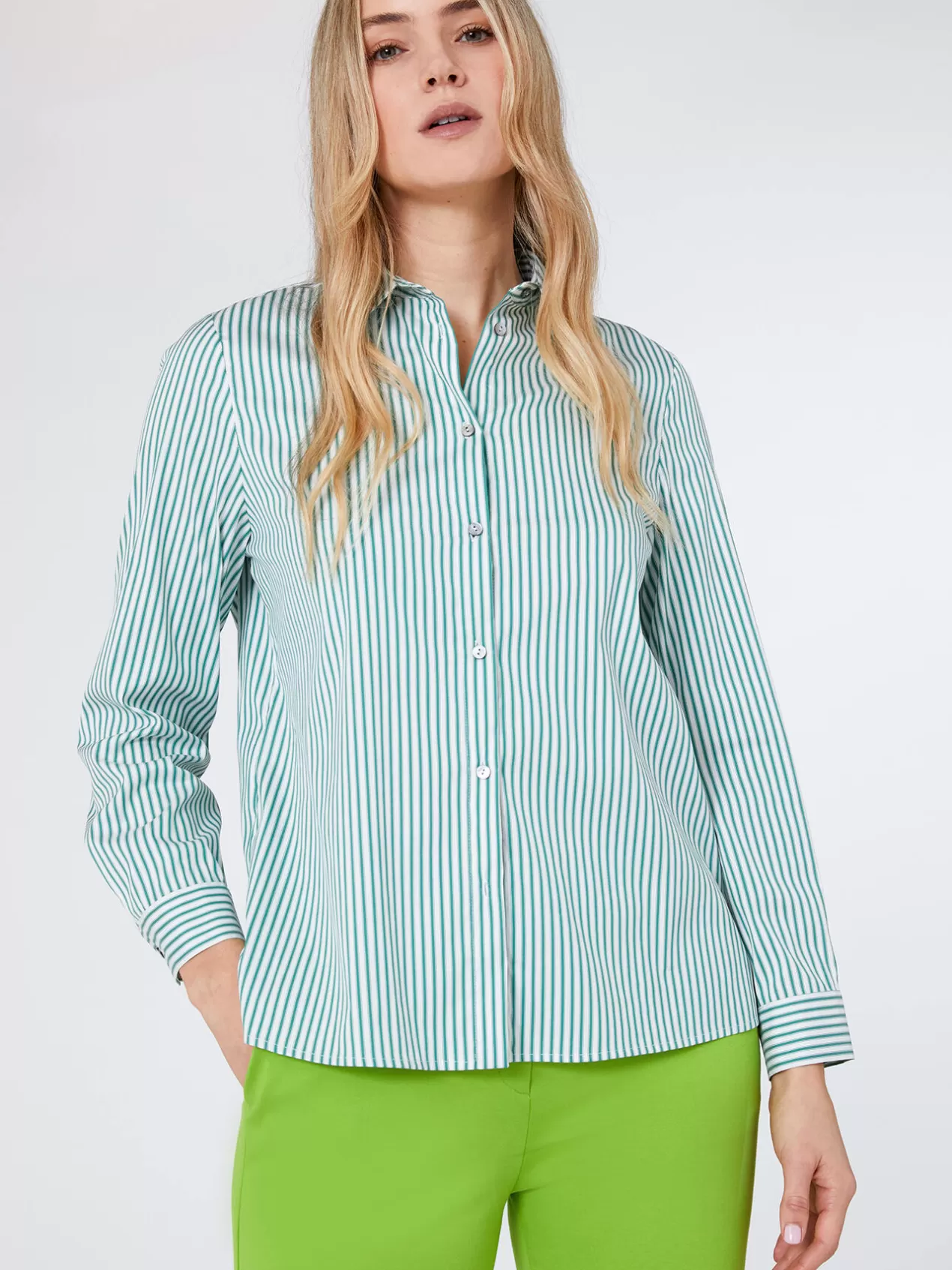 Cheap Elena Mirò Chemise En Popeline Rayee Vert
