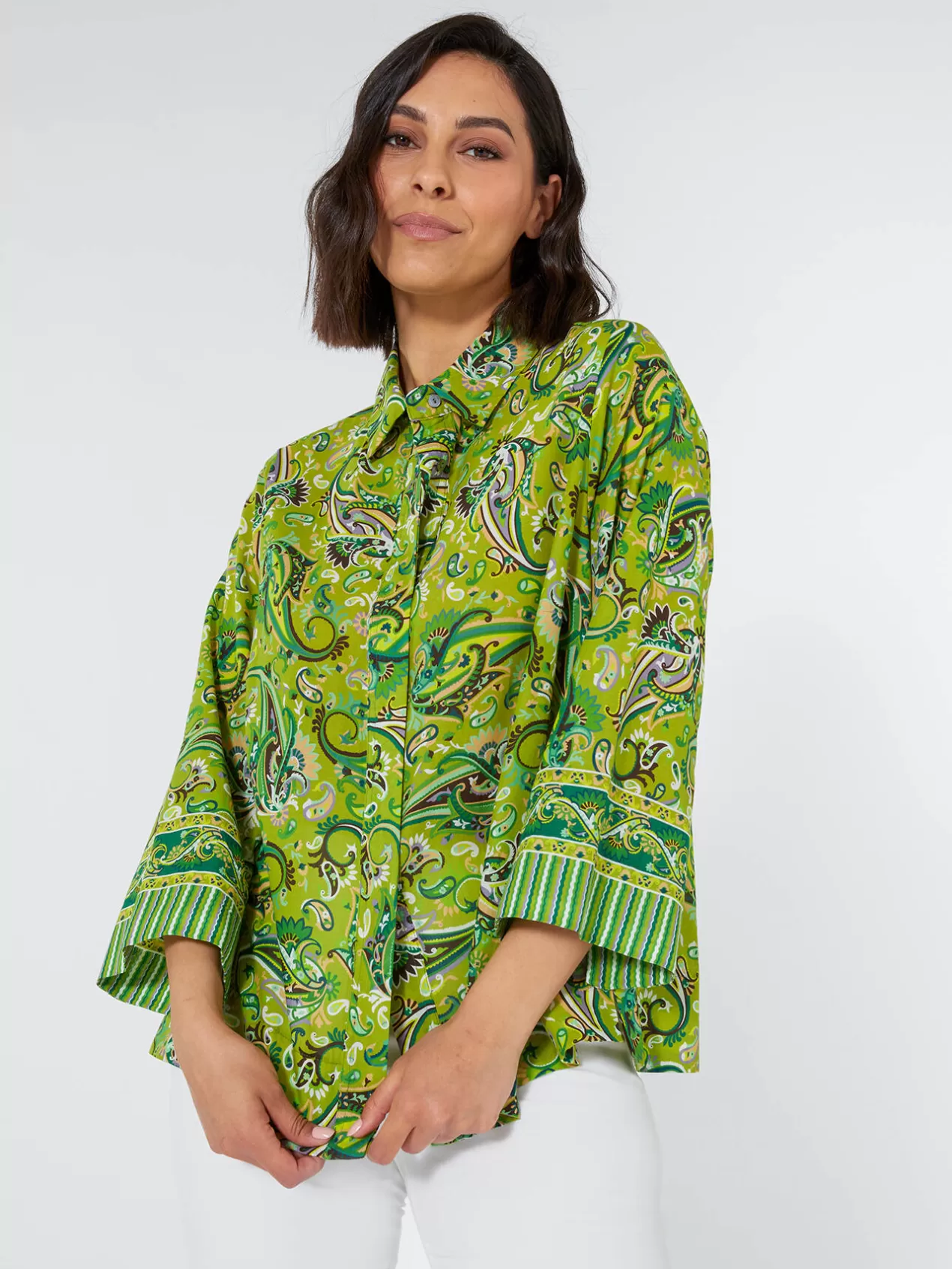 Shop Elena Mirò Chemise Fantaisie A Bords Places Vert Clair