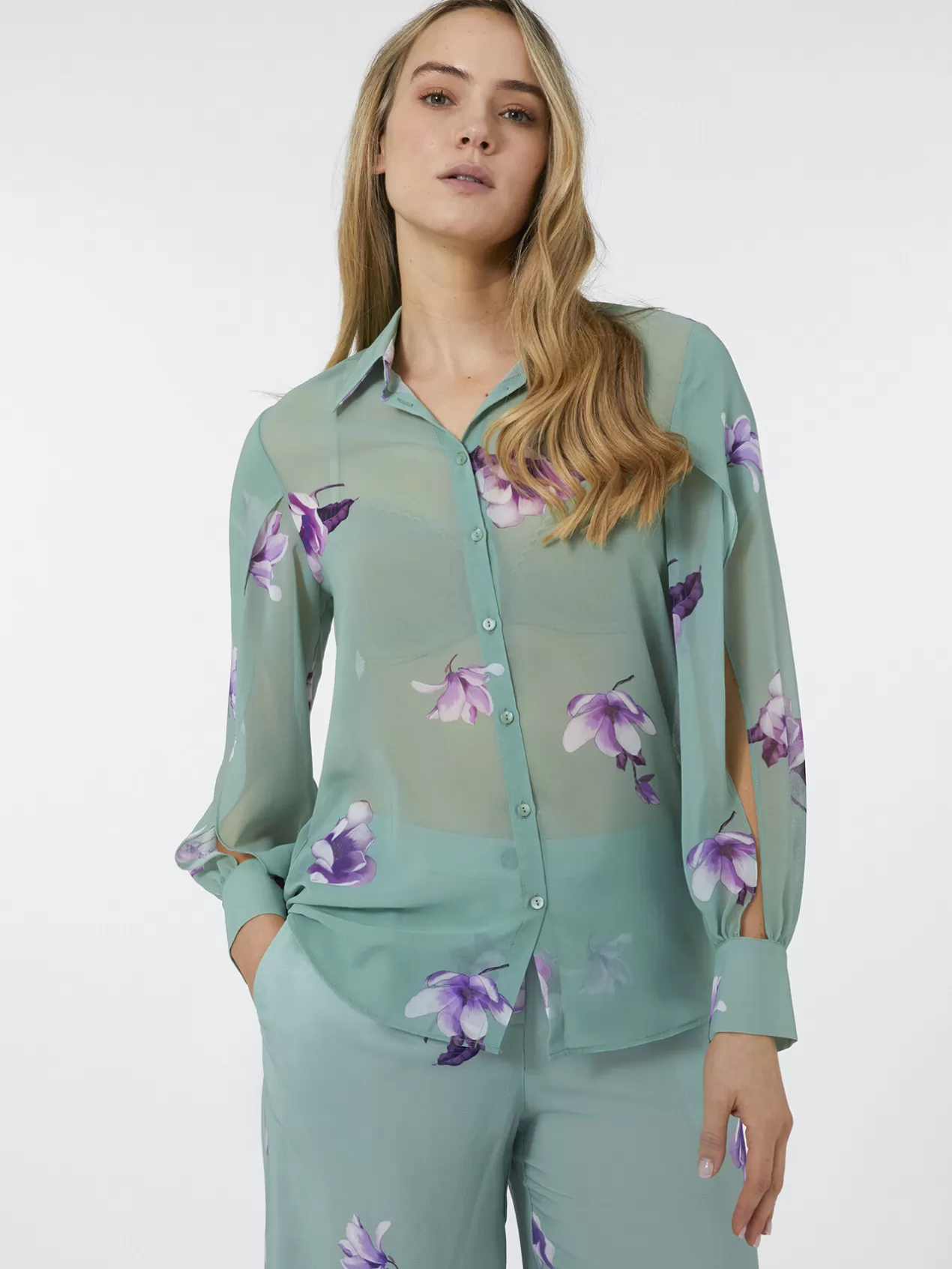 Store Elena Mirò Chemise Imprimee Avec Fentes Sur Les Manches Green Water