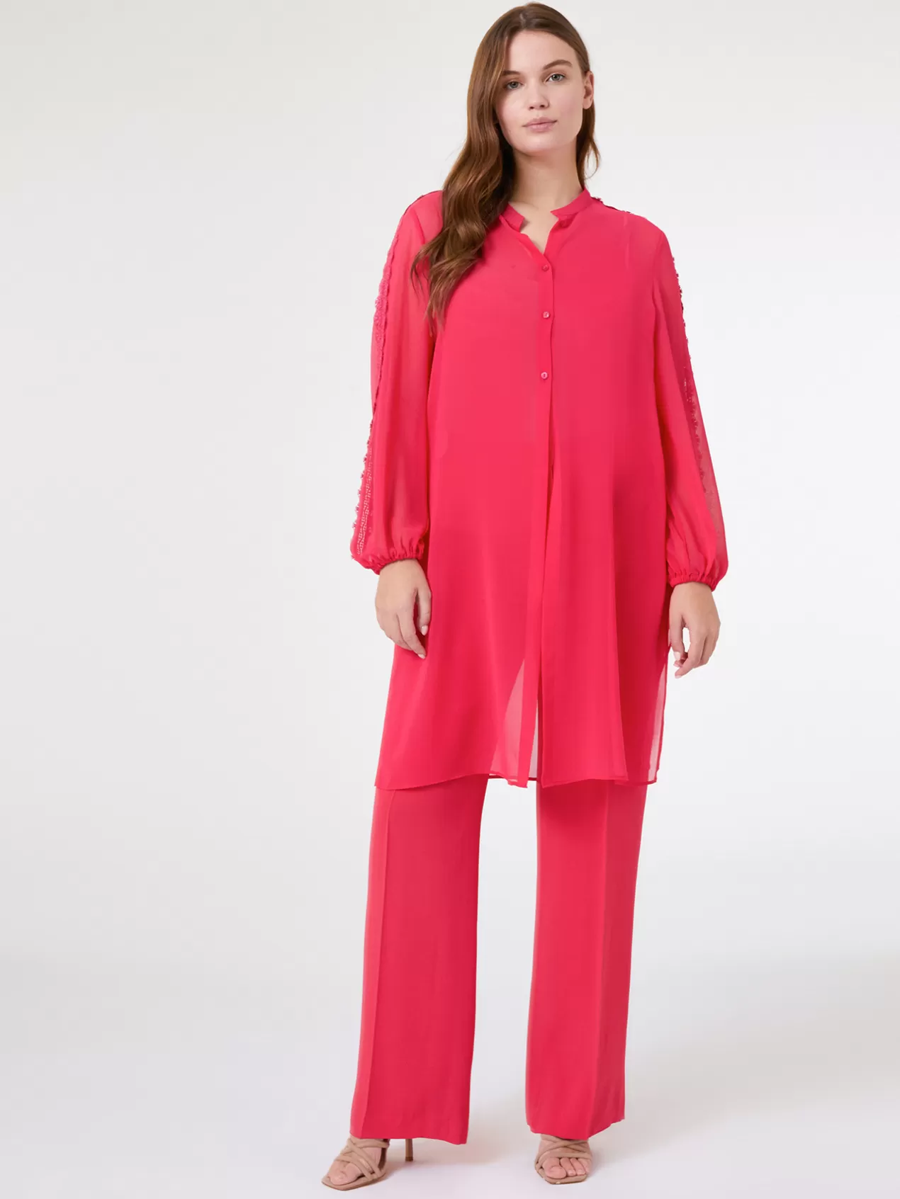 Best Elena Mirò Chemise Longue Avec Inserts En Dentelle Fuchsia