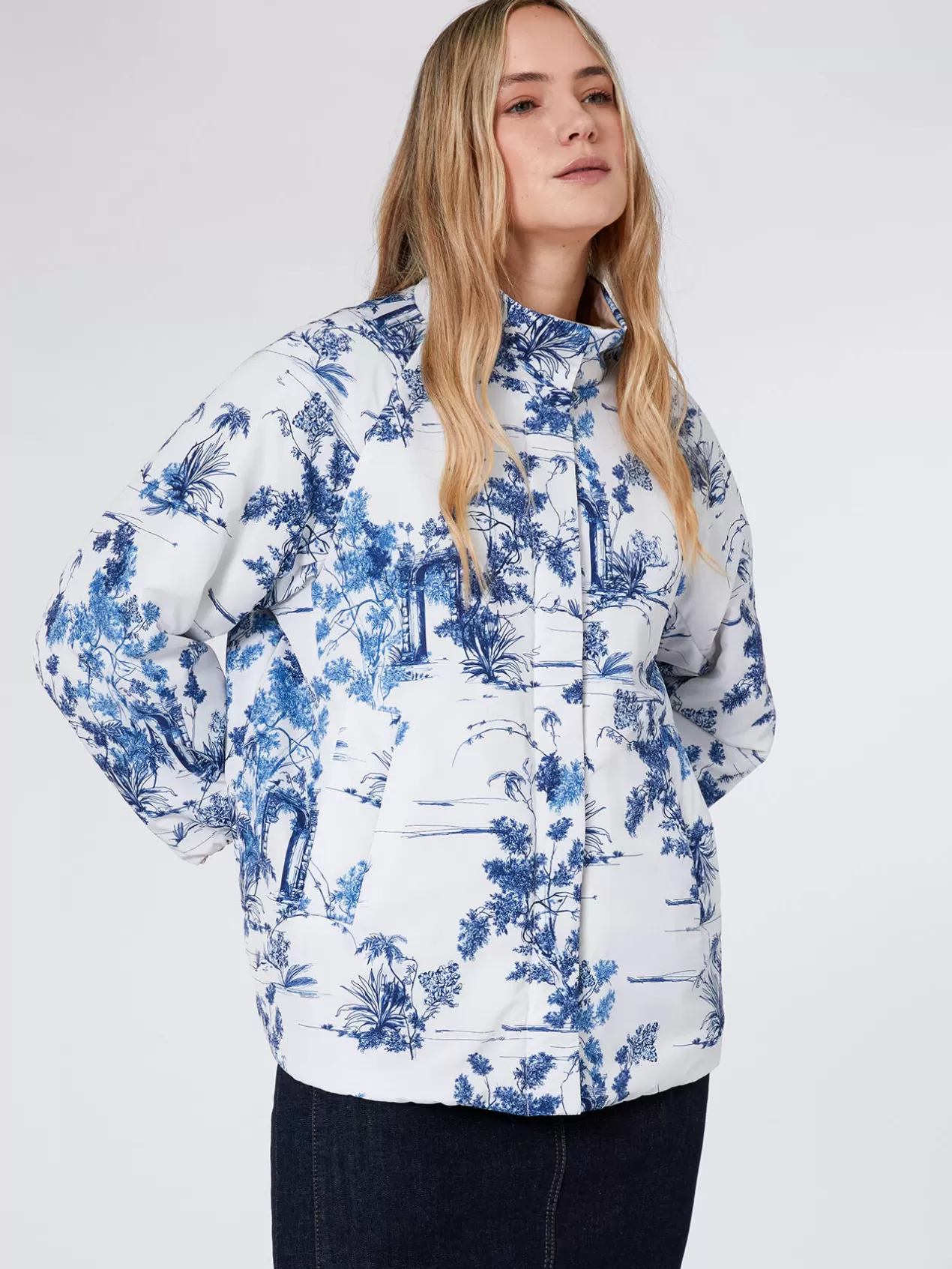 New Elena Mirò Doudoune Poids Plume Reversible Imprimee Bleu