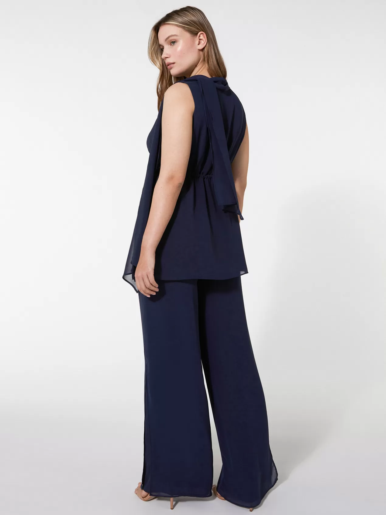 Cheap Elena Mirò Ensemble Elegant Compose D'Un Top, D'Un Pantalon Et D'Une Etole Bleu