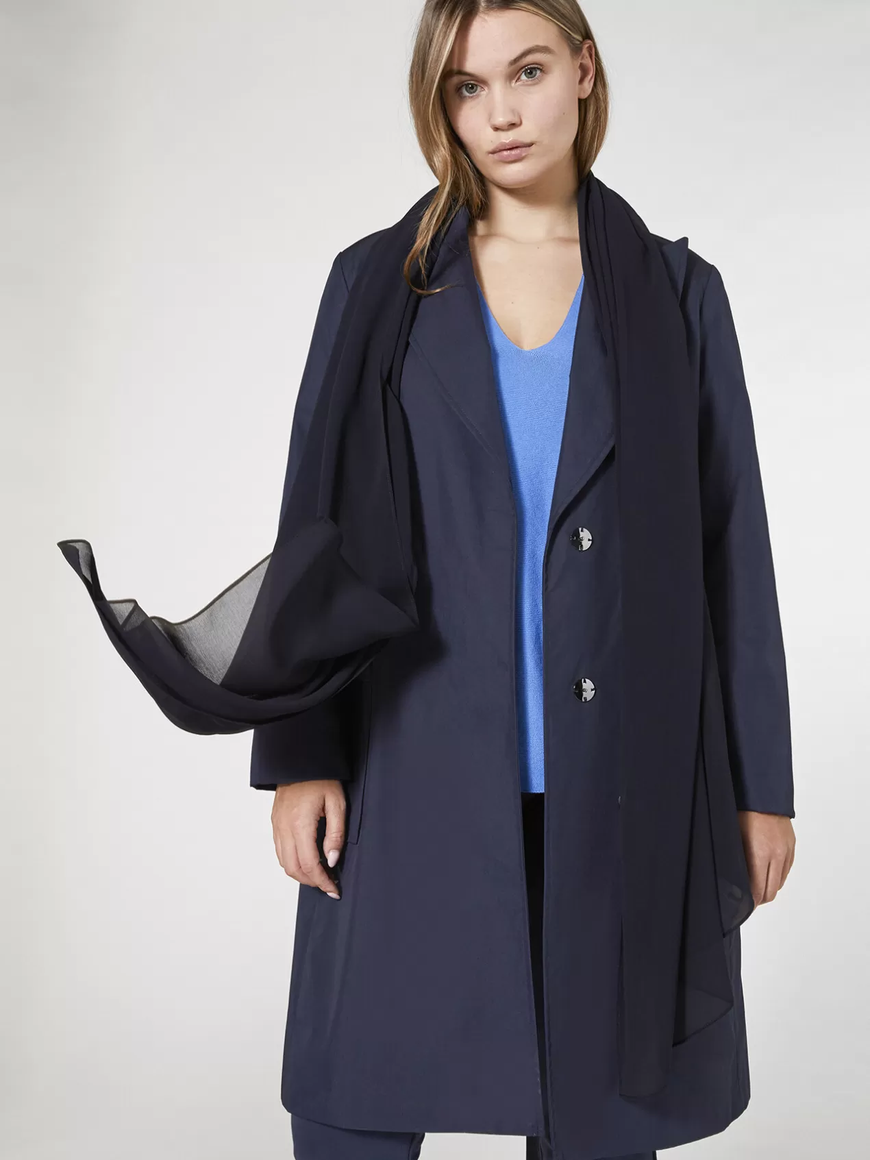 Best Sale Elena Mirò Etole En Georgette Teinte Unie Bleu