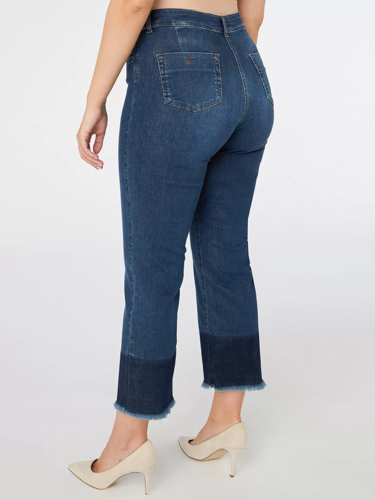 Online Elena Mirò Jean Cropped Avec Ourlet Fonce Bleu