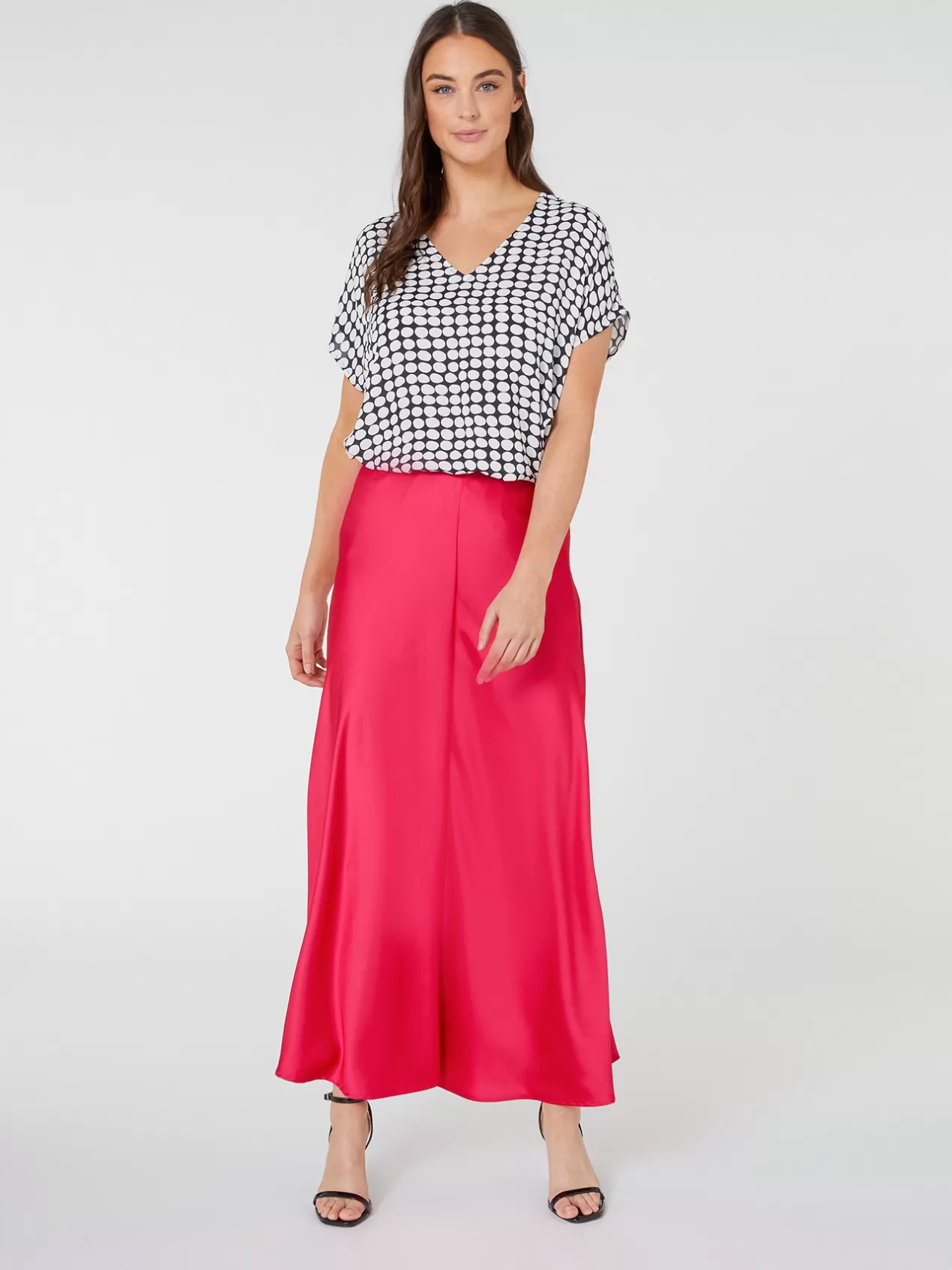 Sale Elena Mirò Jupe Longue En Satin Fuchsia