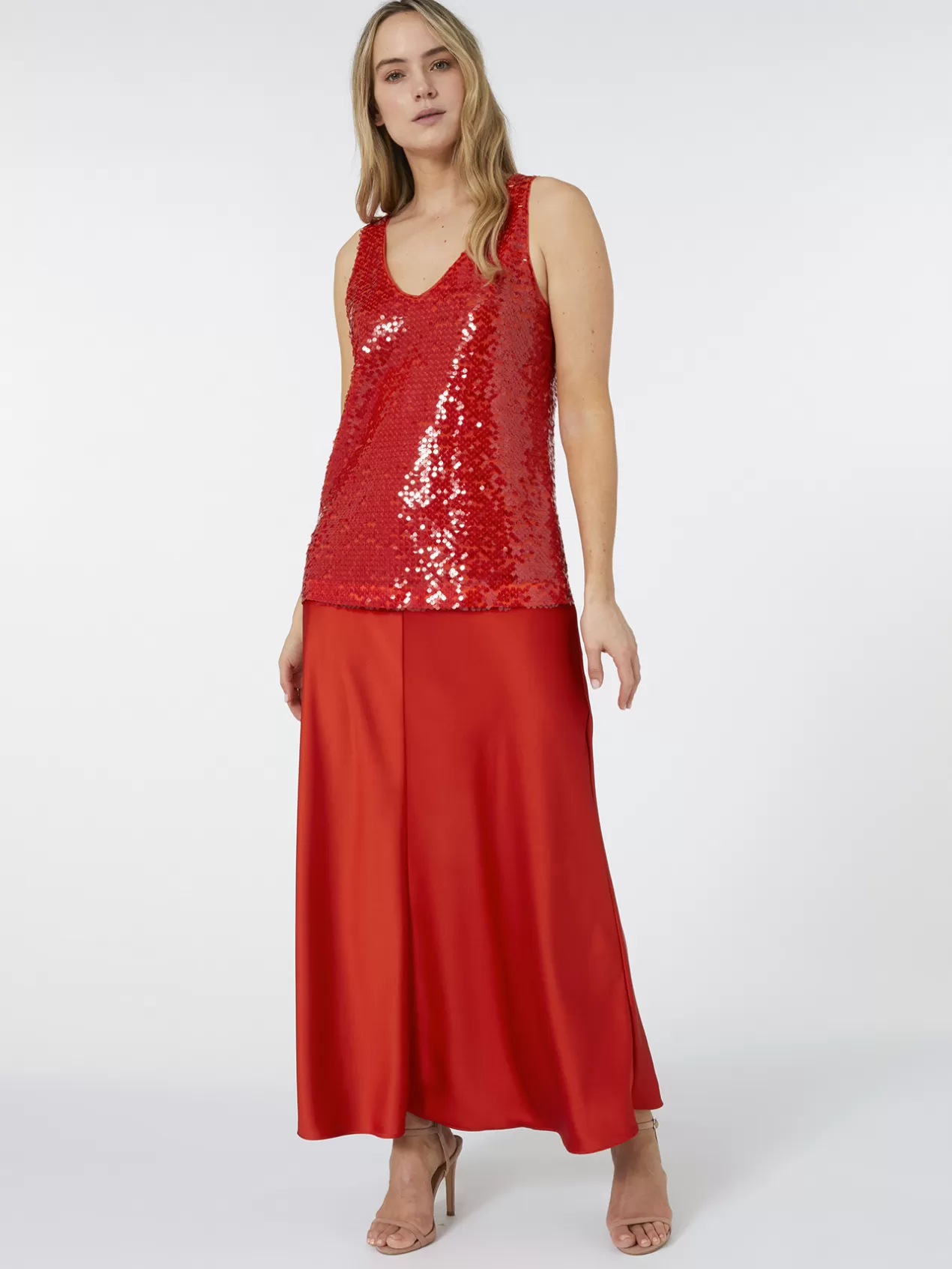 Best Elena Mirò Jupe Longue En Satin Orange Soleil
