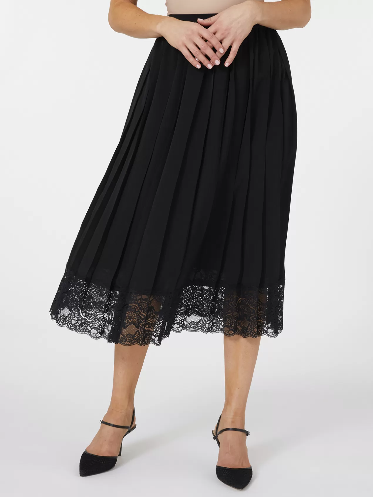 Clearance Elena Mirò Jupe Midi Avec Bordure En Dentelle Noir