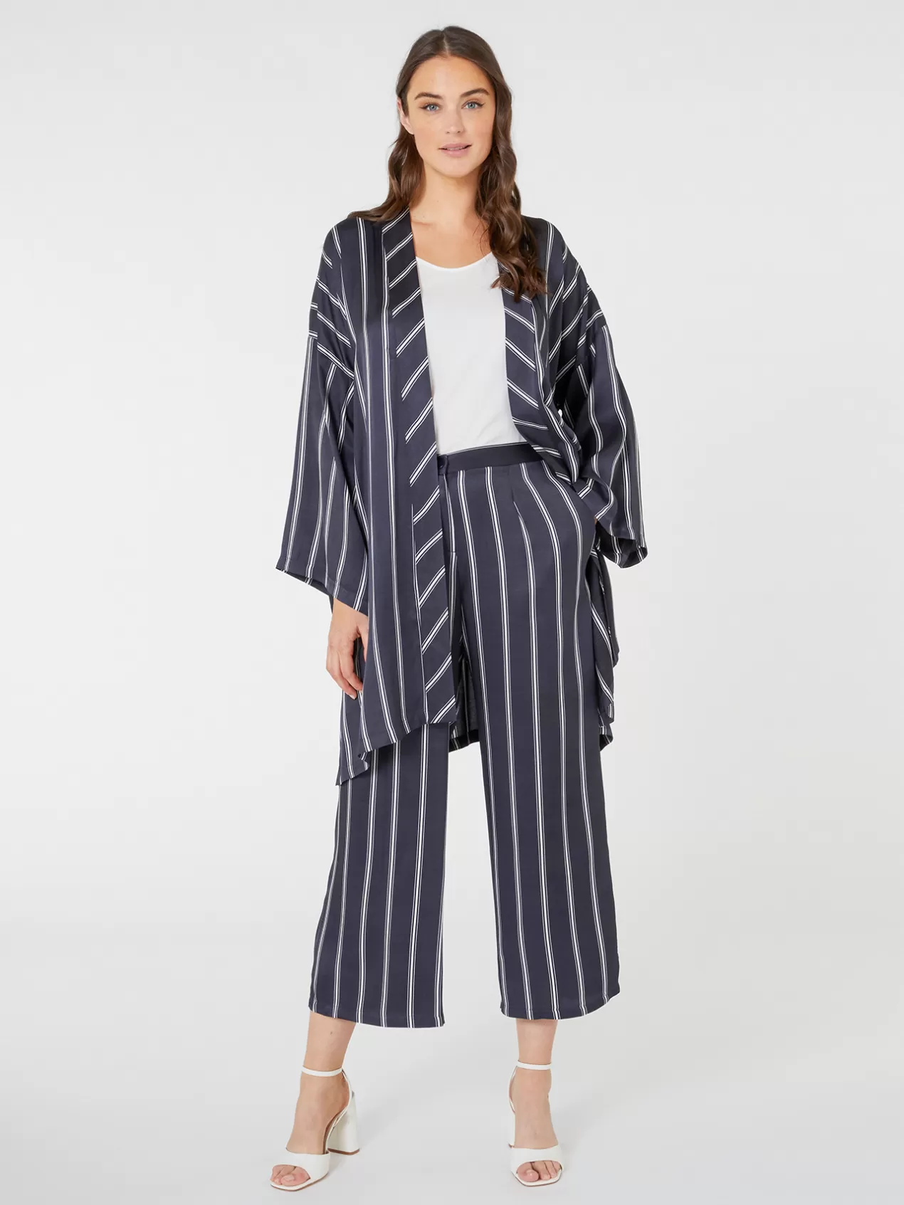 Best Sale Elena Mirò Kimono En Viscose A Rayures Bleu