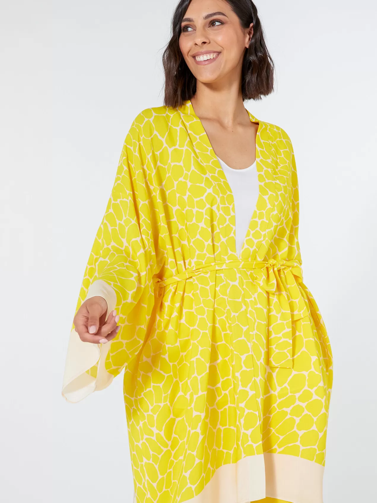 Shop Elena Mirò Kimono Imprime Avec Ceinture Jaune