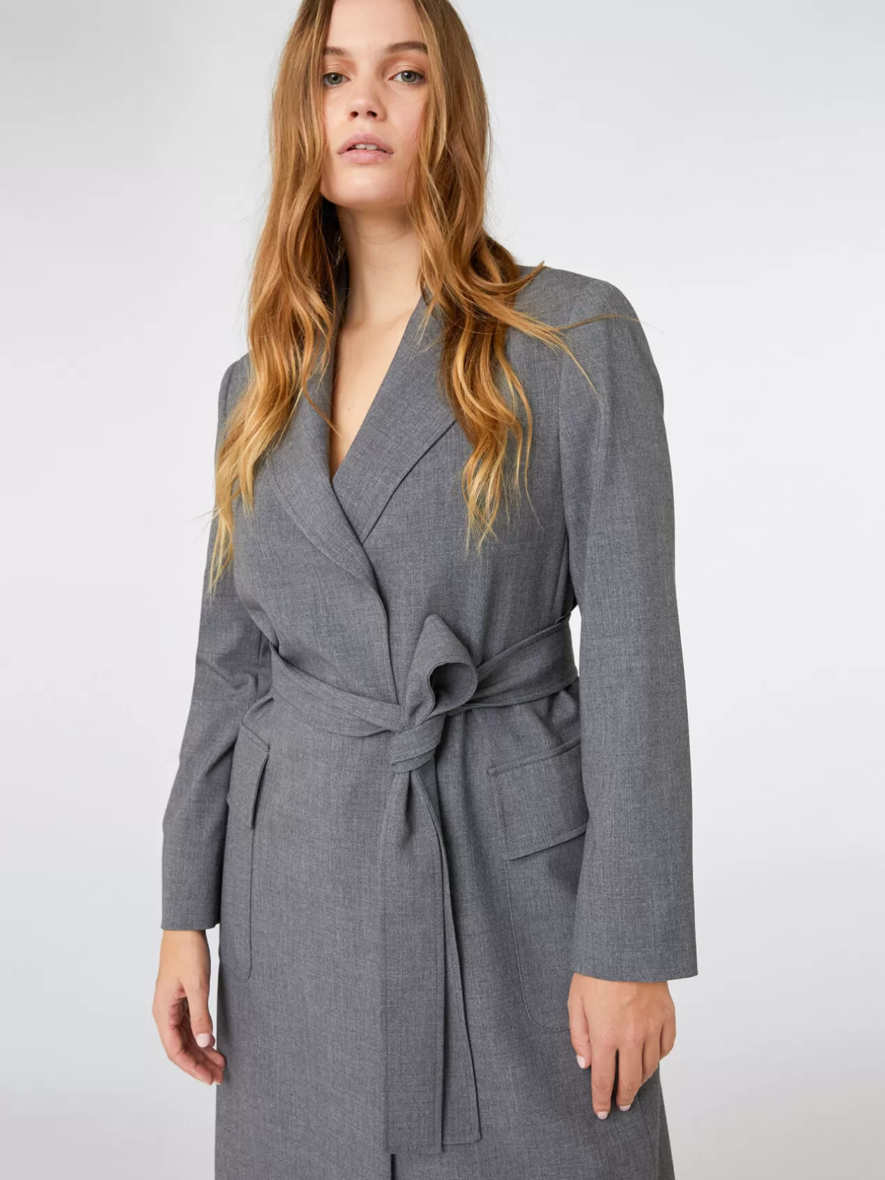 Sale Elena Mirò Manteau Trench Ceinture En Tissu Peigne Gris