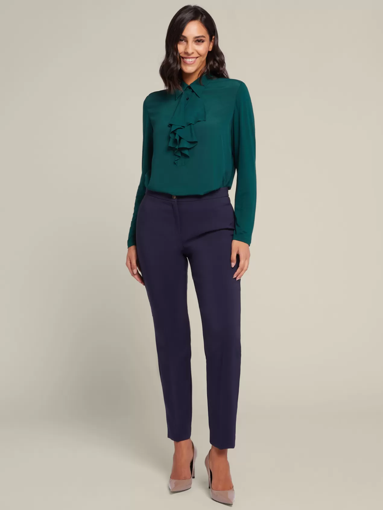 Store Elena Mirò Pantalon Basic En Tissu Technique Bleu