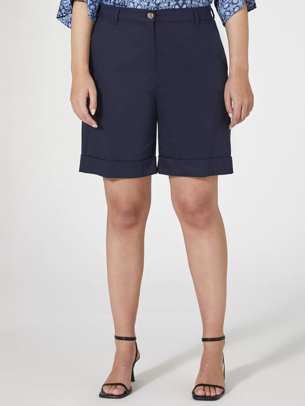 Fashion Elena Mirò Pantalon Court En Gabardine Bleu