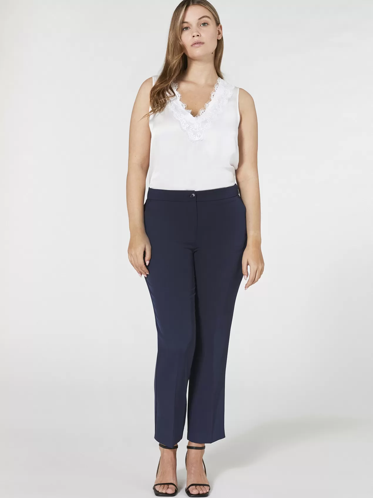 Outlet Elena Mirò Pantalon Cropped En Tissu Fluide Bleu